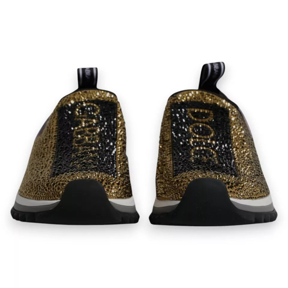 Dolce & Gabbana Gold Rhinestones Sorrento Sneakers Men's Shoes