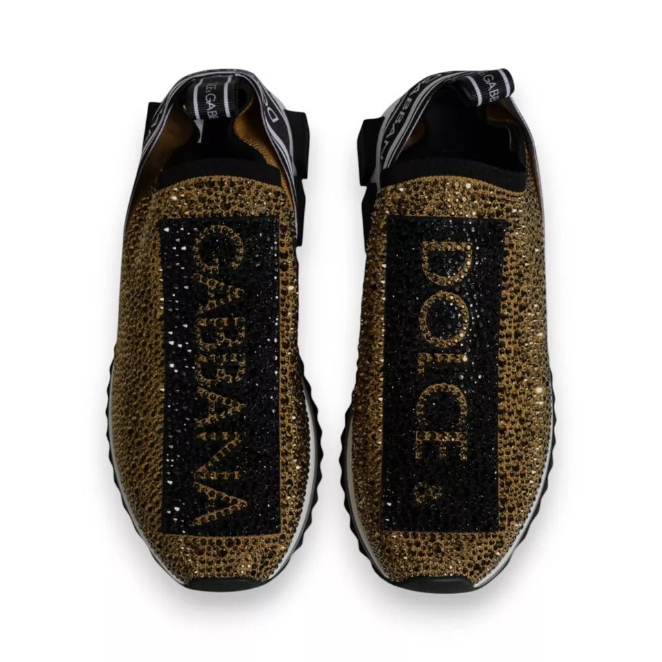 Dolce & Gabbana Gold Rhinestones Sorrento Sneakers Men's Shoes
