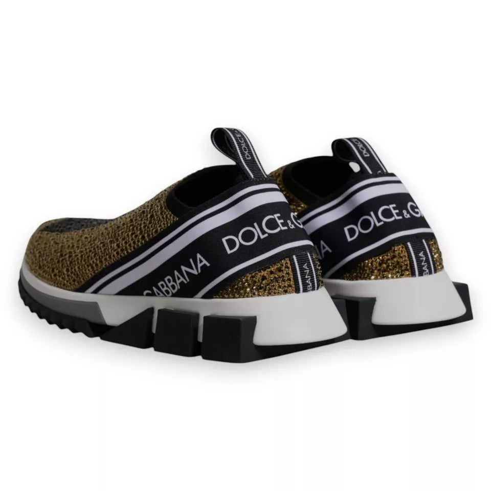 Dolce & Gabbana Gold Rhinestones Sorrento Sneakers Men's Shoes