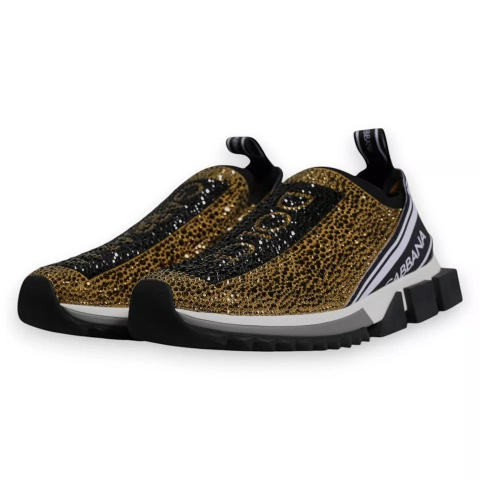 Dolce & Gabbana Gold Rhinestones Sorrento Sneakers Men's Shoes