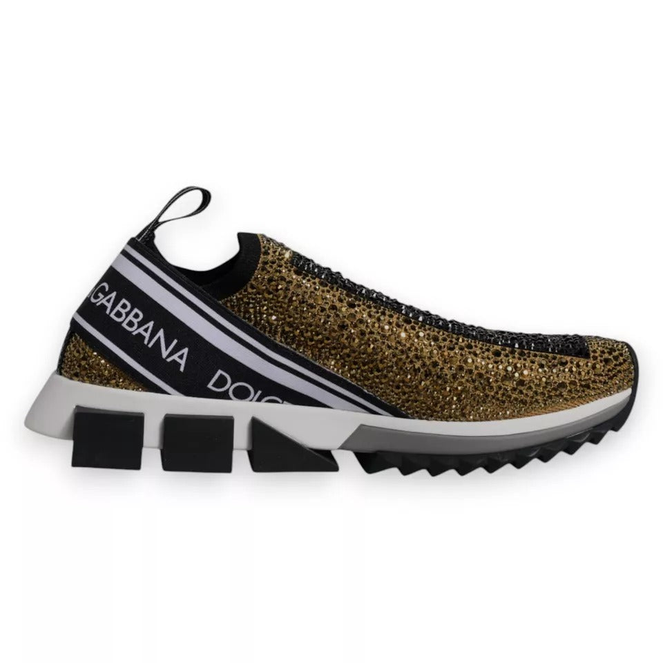 Dolce & Gabbana Gold Rhinestones Sorrento Sneakers Men's Shoes