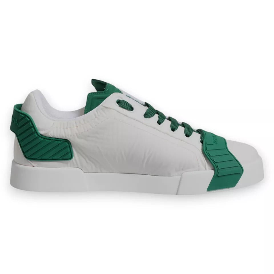 Dolce & Gabbana White Green Leather Logo Low Top Sneakers Men's Shoes