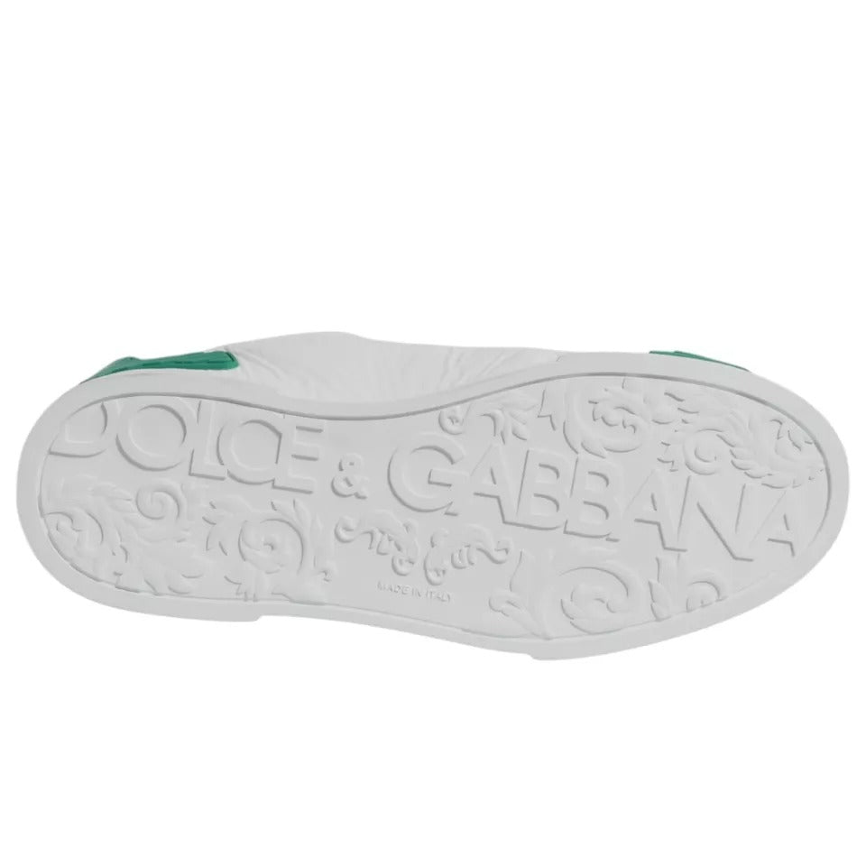 Dolce & Gabbana White Green Leather Logo Low Top Sneakers Men's Shoes
