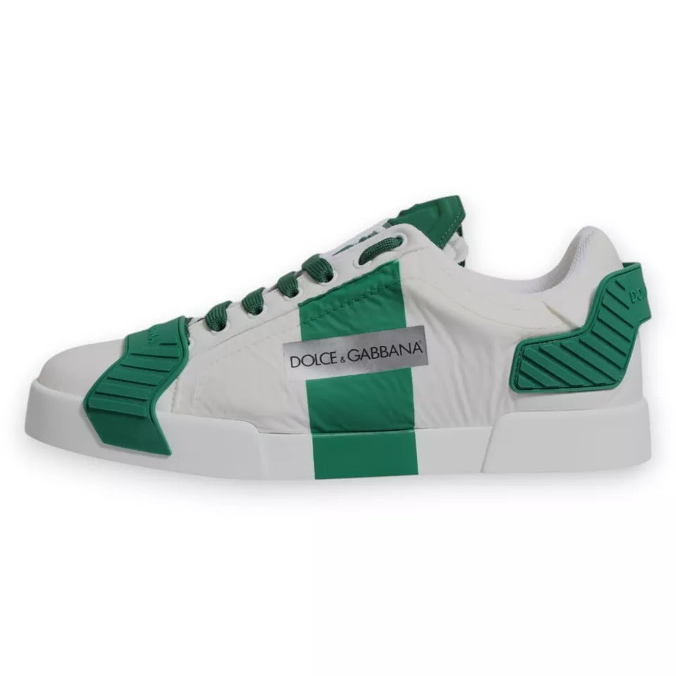 Dolce & Gabbana White Green Leather Logo Low Top Sneakers Men's Shoes