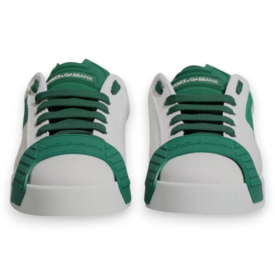 Dolce & Gabbana White Green Leather Logo Low Top Sneakers Men's Shoes