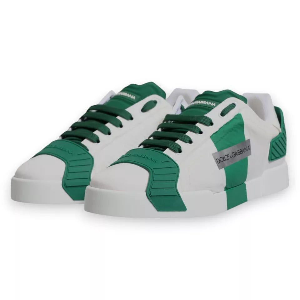 Dolce & Gabbana White Green Leather Logo Low Top Sneakers Men's Shoes