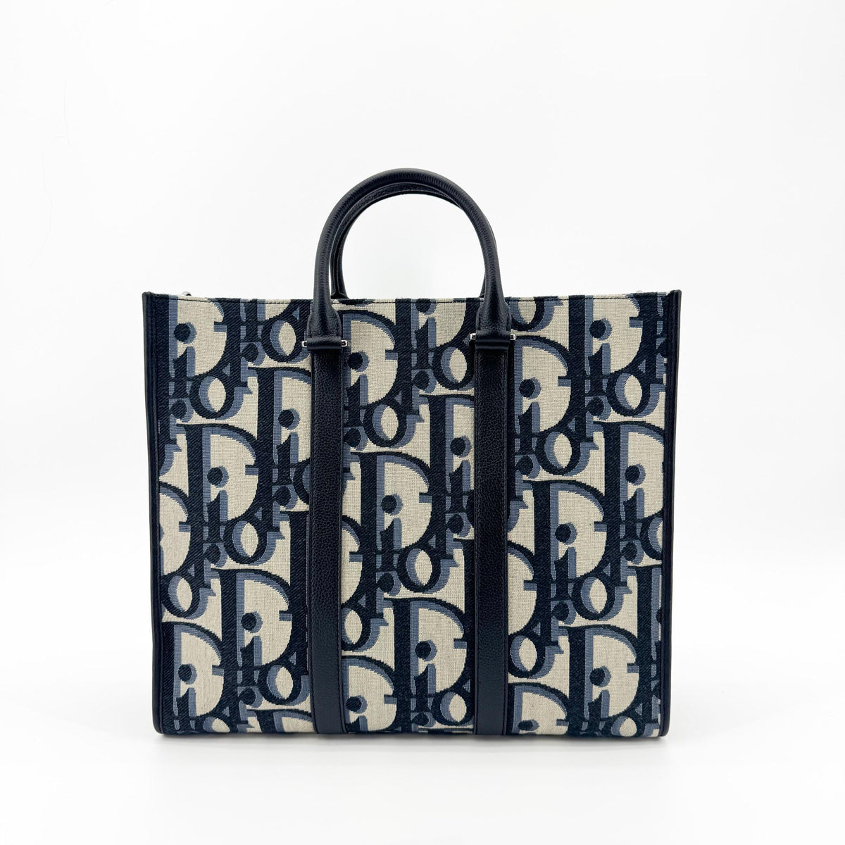 Christian Dior Book Tote With Strap Oblique Canvas Black Canvas Tote Bag Bag (Pre-Owned)