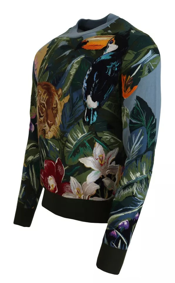 Dolce & Gabbana Jungle Wool Silk Pullover Logo Men's Sweater