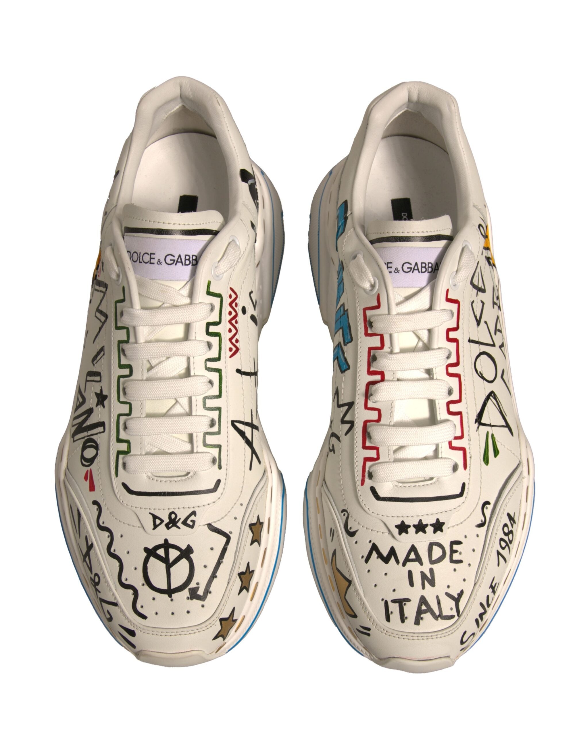Dolce & Gabbana White Daymaster Hand Painted Sneakers Men's Shoes