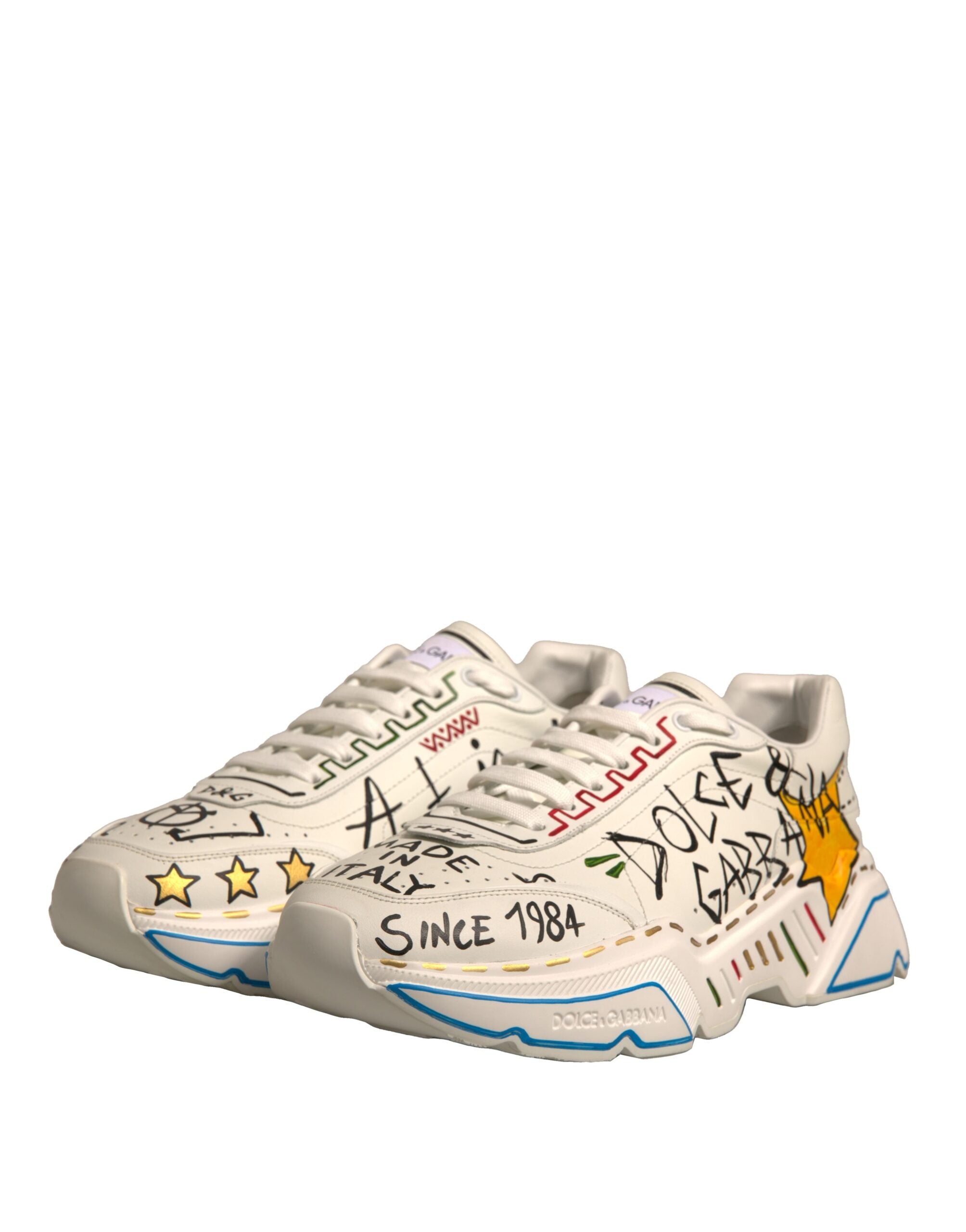 Dolce & Gabbana White Daymaster Hand Painted Sneakers Men's Shoes