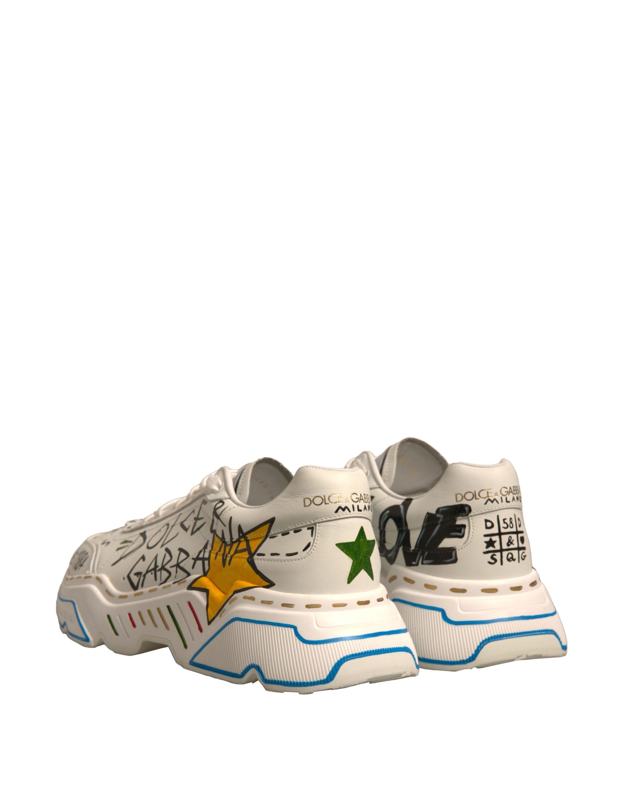 Dolce & Gabbana White Daymaster Hand Painted Sneakers Men's Shoes