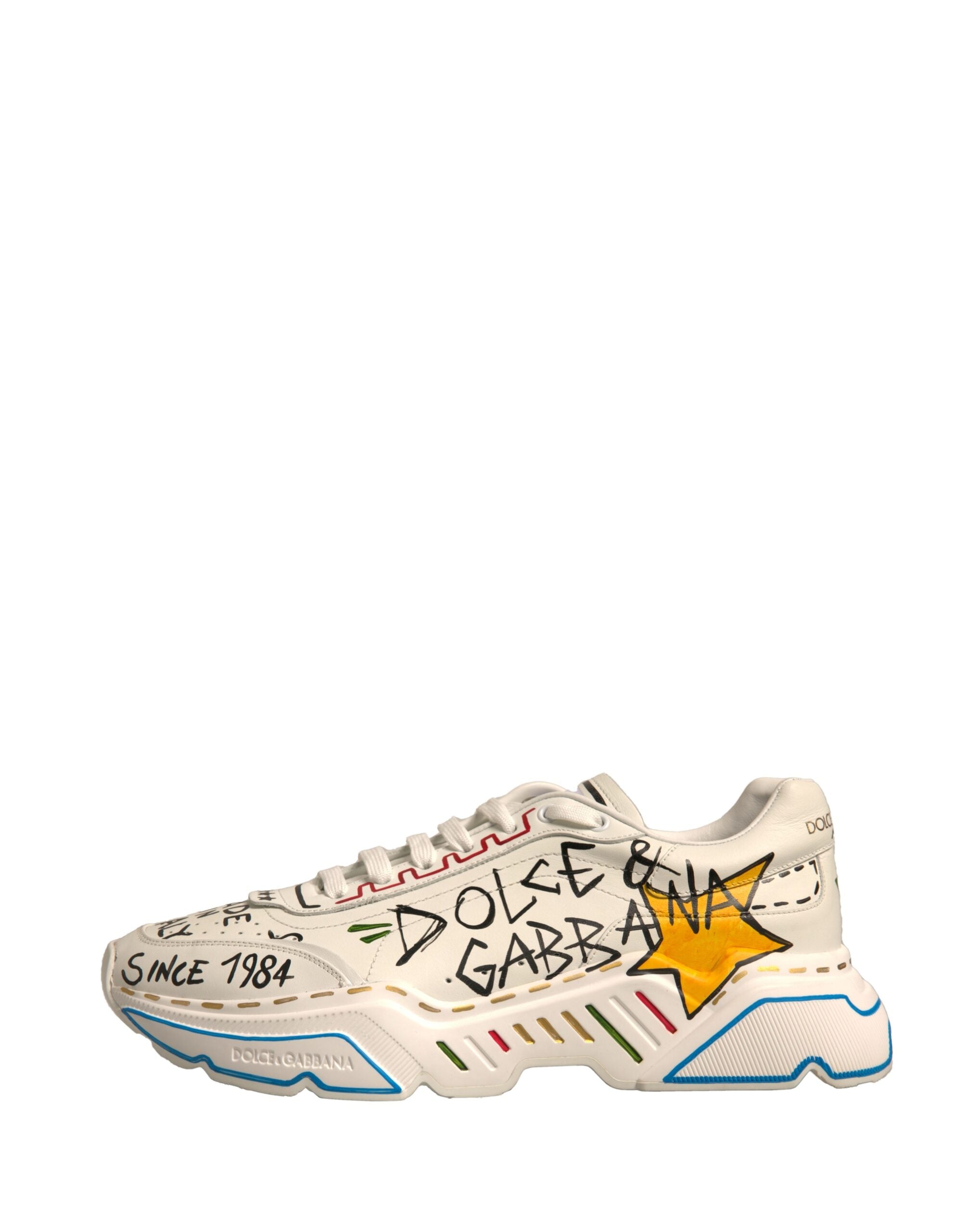 Dolce & Gabbana White Daymaster Hand Painted Sneakers Men's Shoes