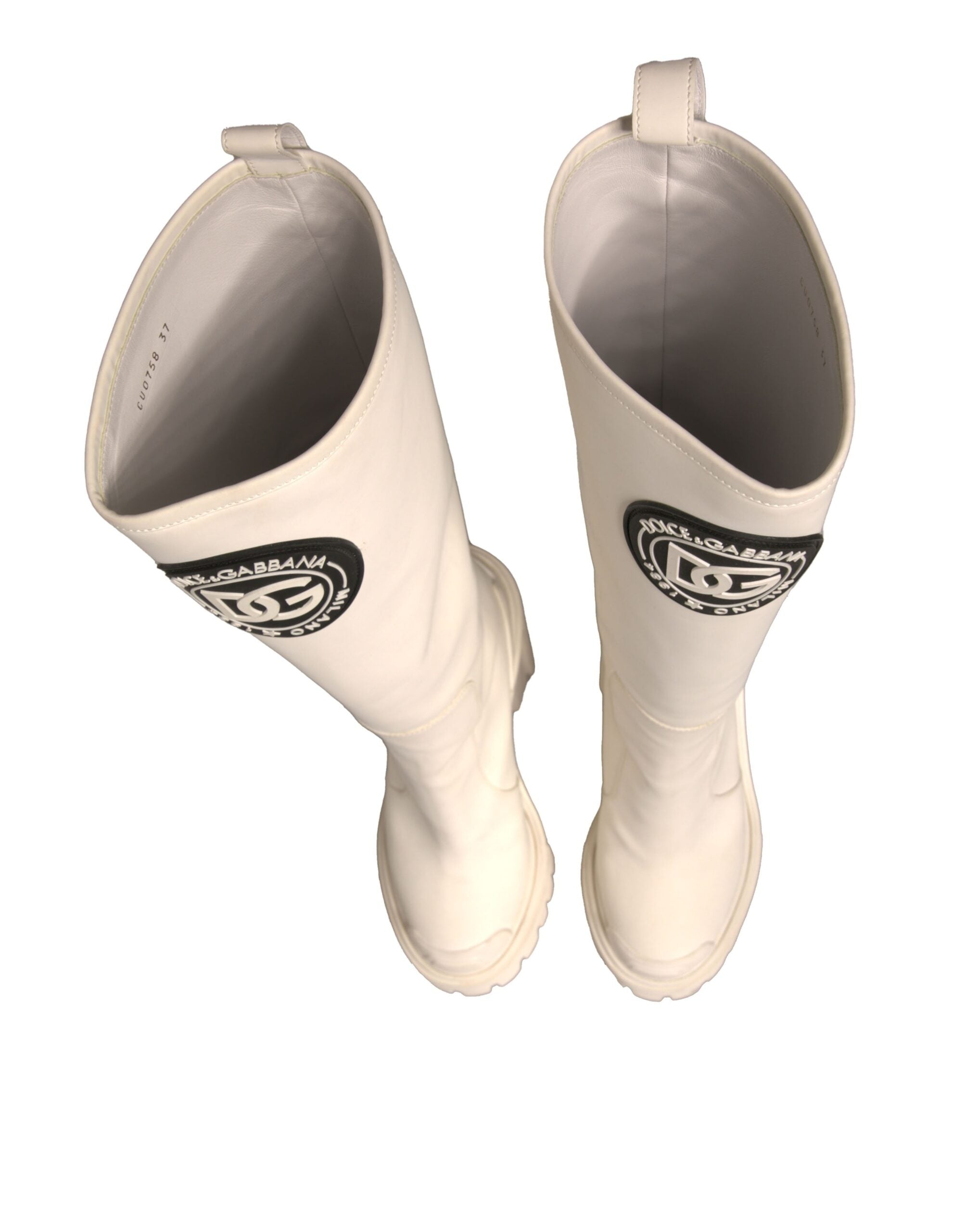 Dolce & Gabbana White DG Logo Hi Trekking Plateau Biker Boots Women's Shoes