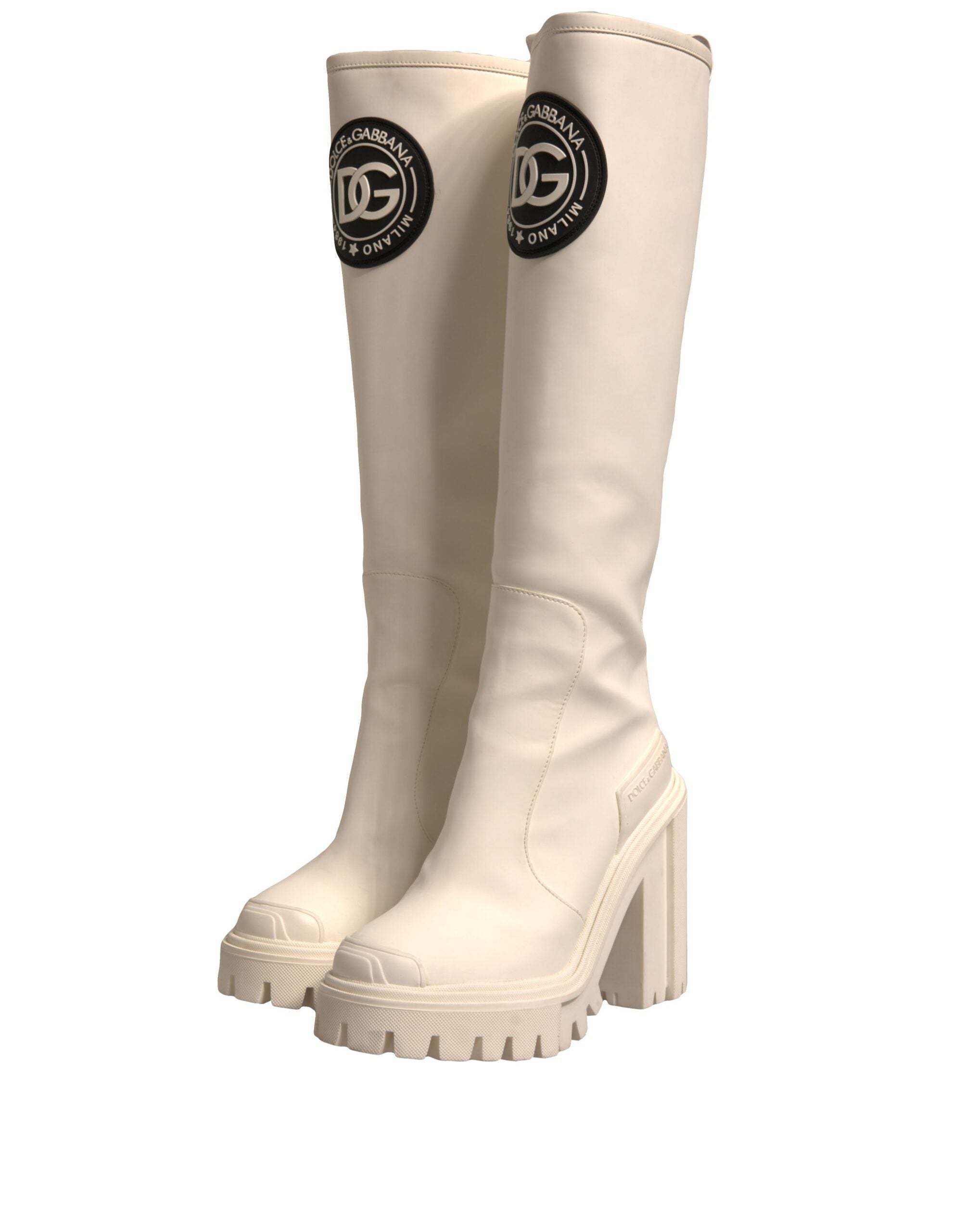 Dolce & Gabbana White DG Logo Hi Trekking Plateau Biker Boots Women's Shoes
