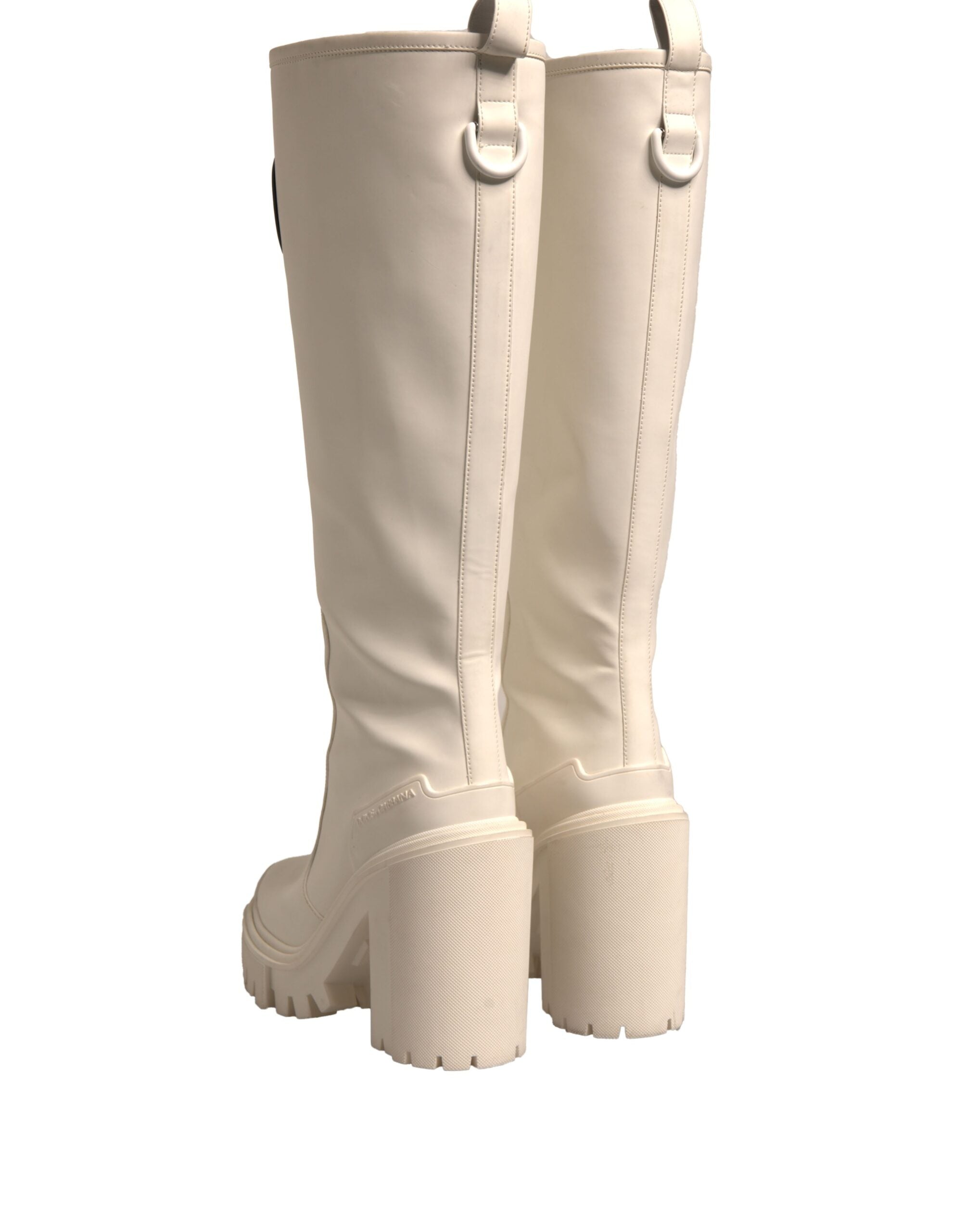 Dolce & Gabbana White DG Logo Hi Trekking Plateau Biker Boots Women's Shoes