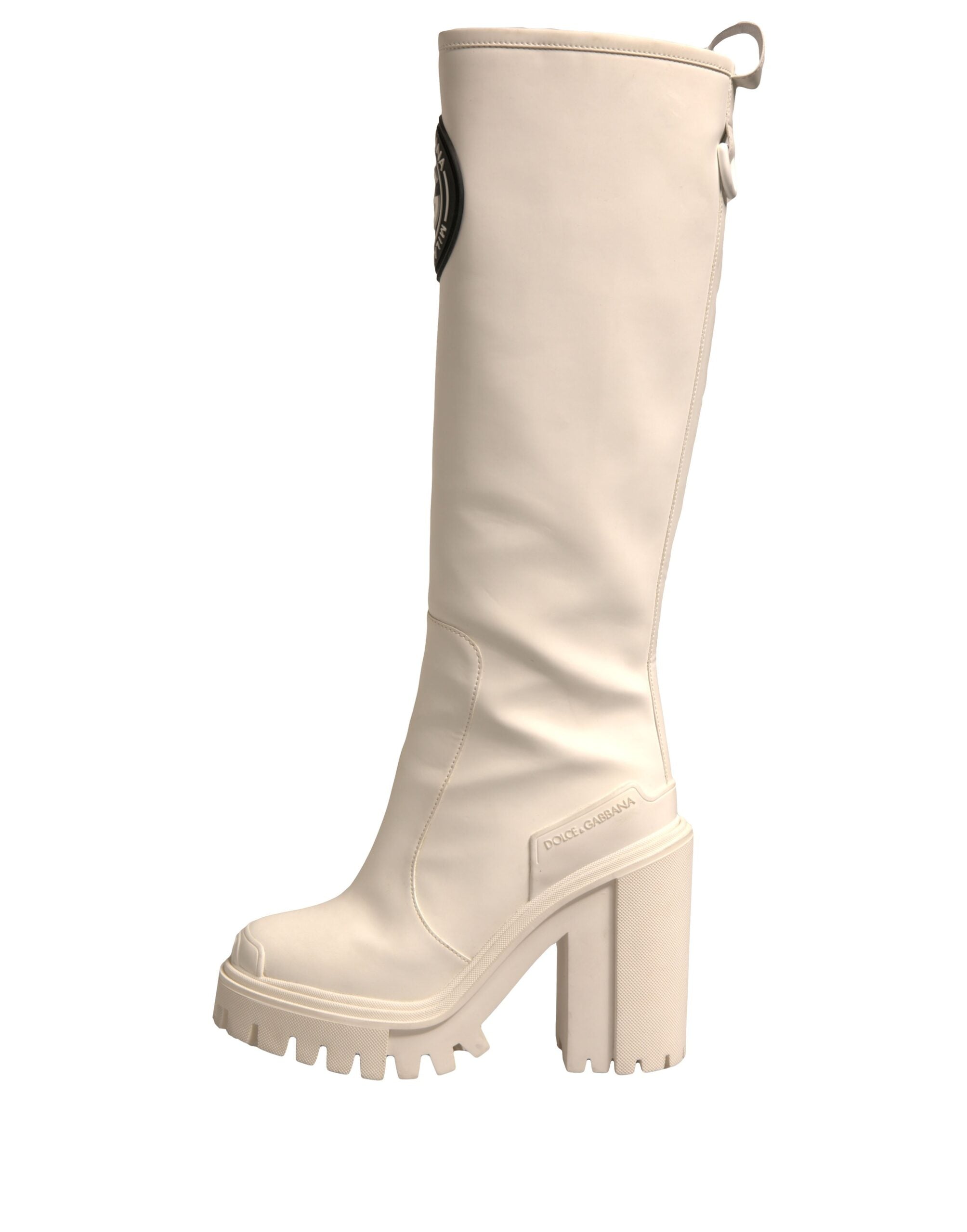 Dolce & Gabbana White DG Logo Hi Trekking Plateau Biker Boots Women's Shoes