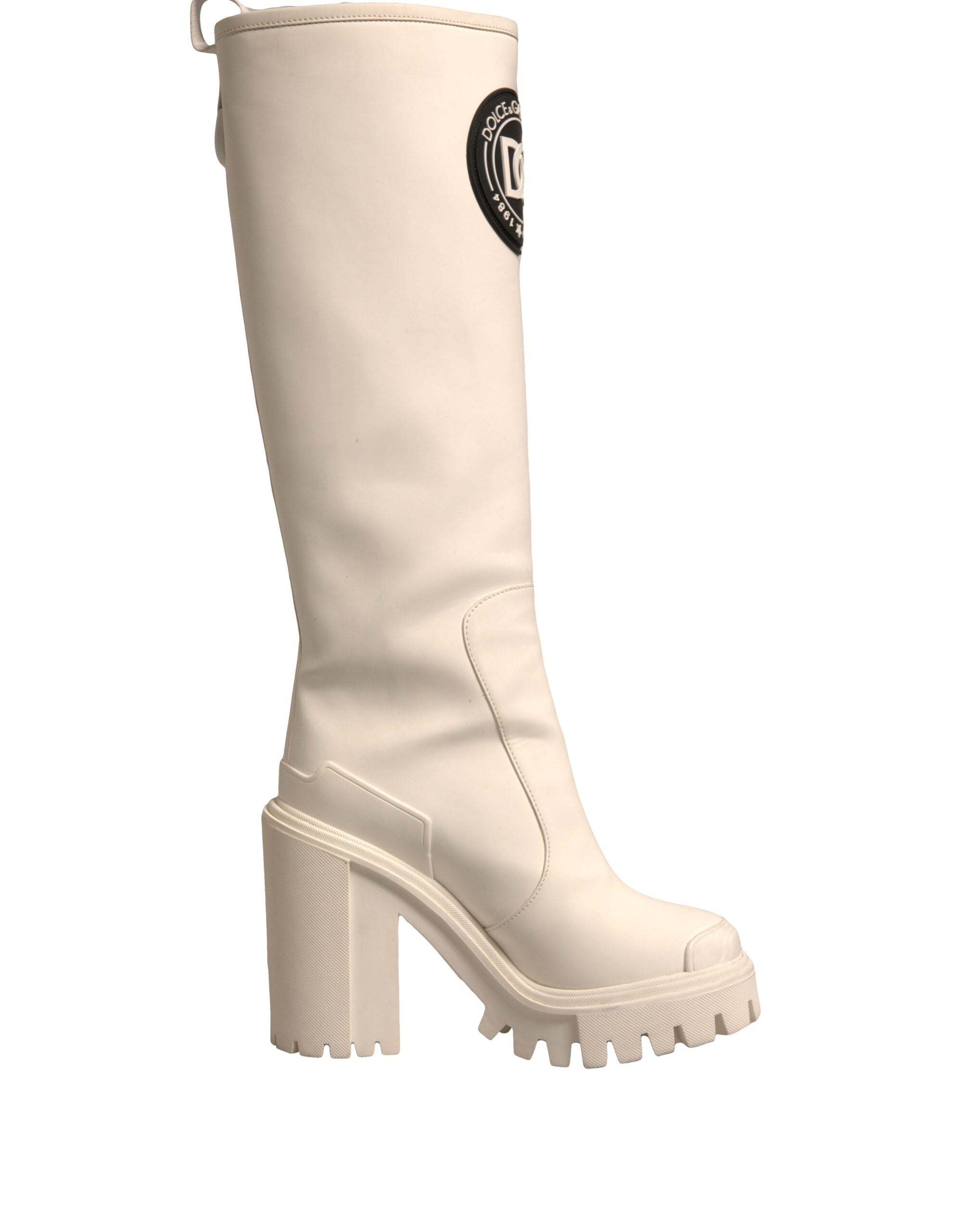 Dolce & Gabbana White DG Logo Hi Trekking Plateau Biker Boots Women's Shoes