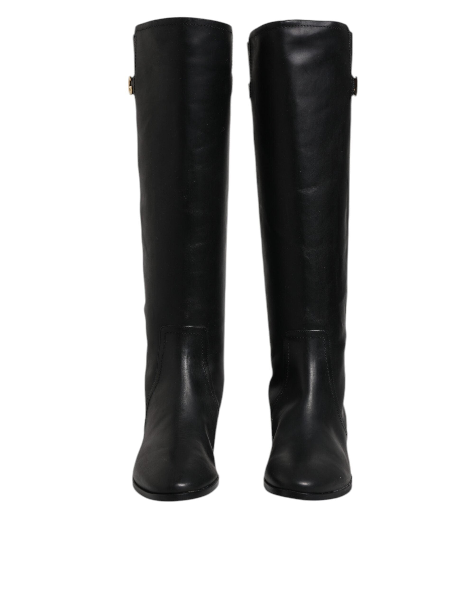 Dolce & Gabbana Black DG Logo Calf Leather High Boots Women's Shoes (Pre-Owned)