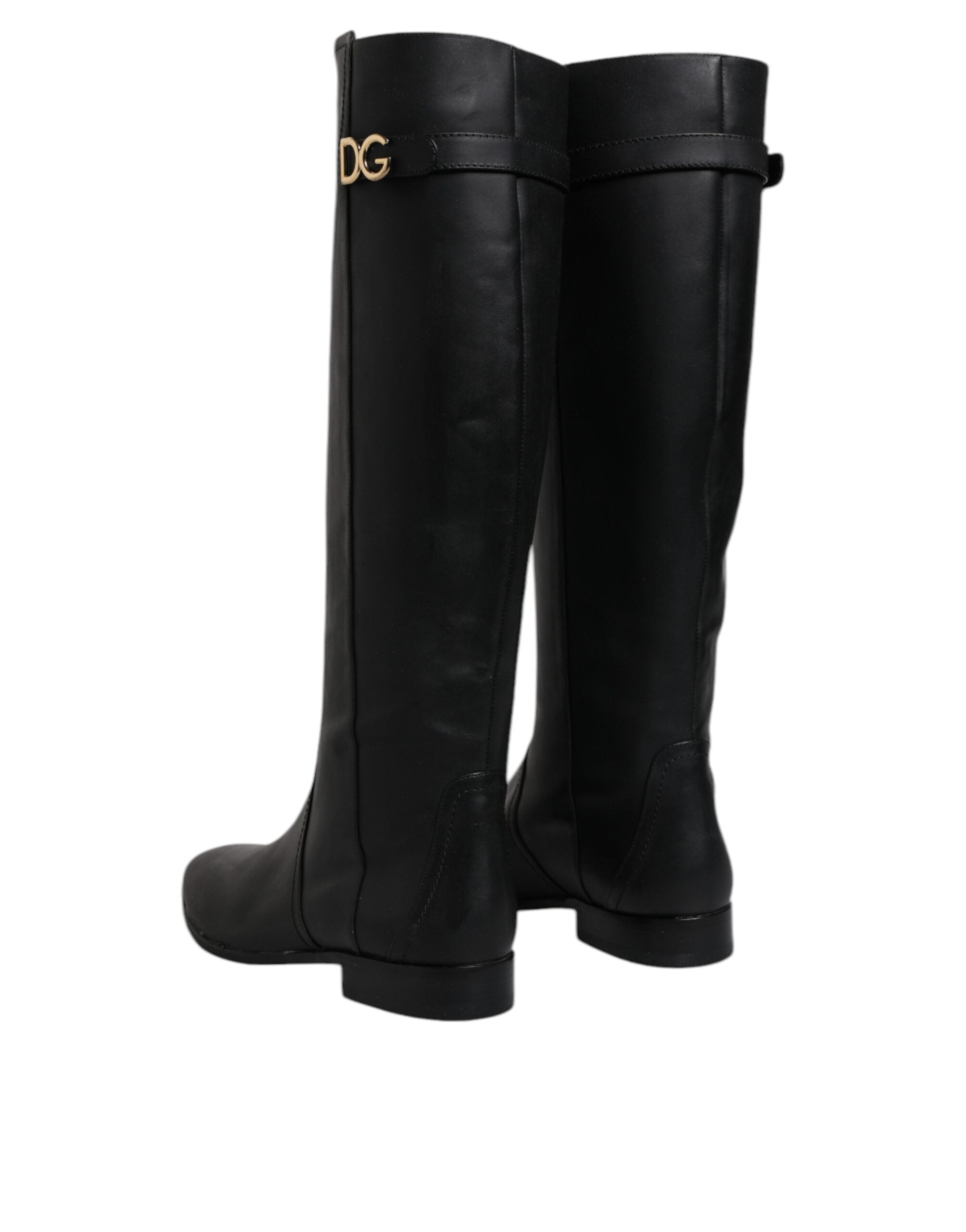 Dolce & Gabbana Black DG Logo Calf Leather High Boots Women's Shoes (Pre-Owned)