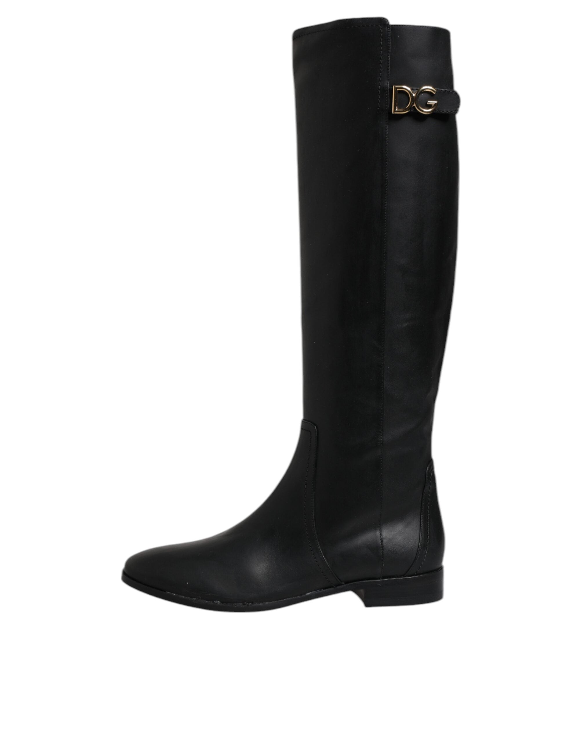 Dolce & Gabbana Black DG Logo Calf Leather High Boots Women's Shoes (Pre-Owned)