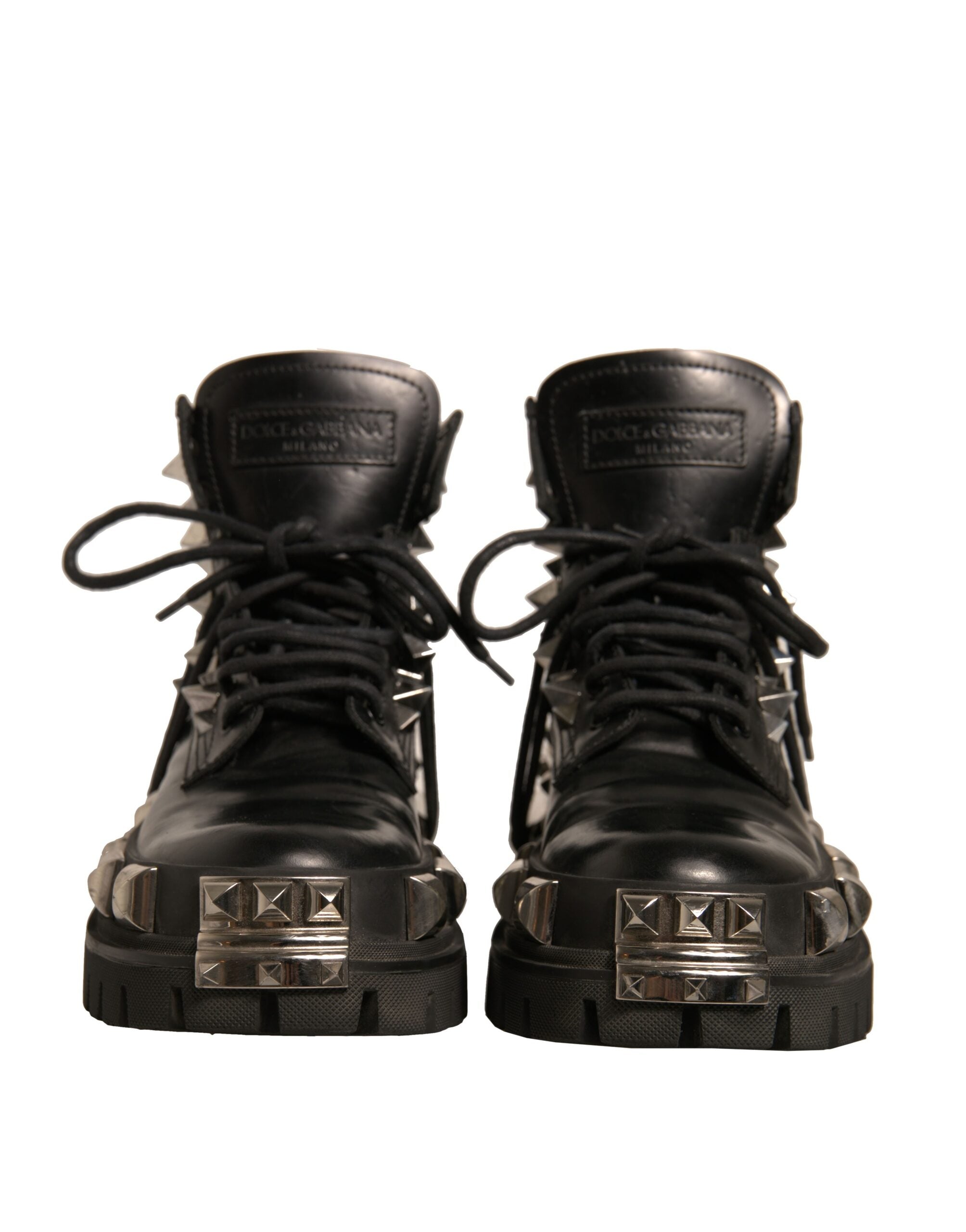 Dolce & Gabbana Black Leather Studded Trekking Boots Women's Shoes (Pre-Owned)