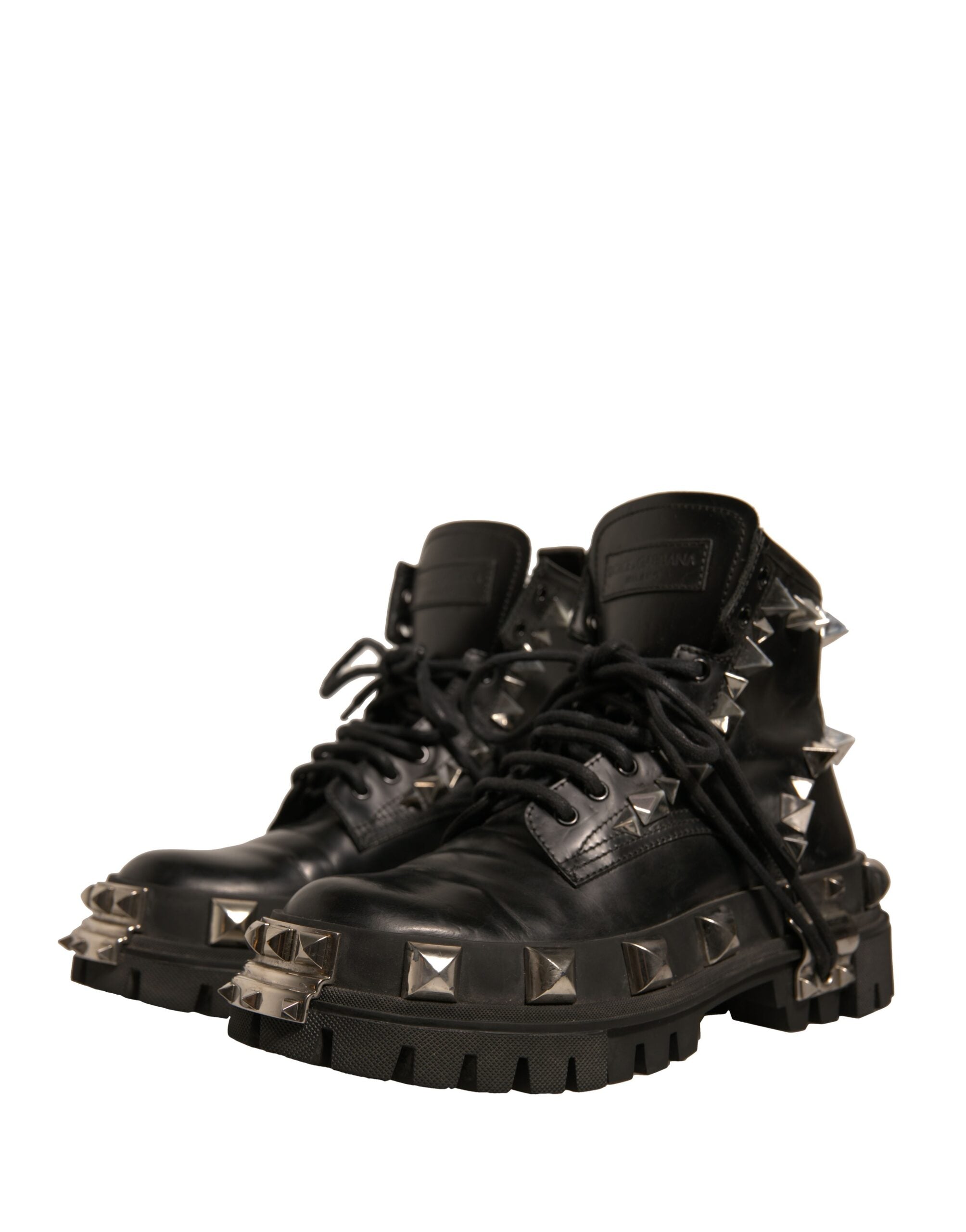 Dolce & Gabbana Black Leather Studded Trekking Boots Women's Shoes (Pre-Owned)