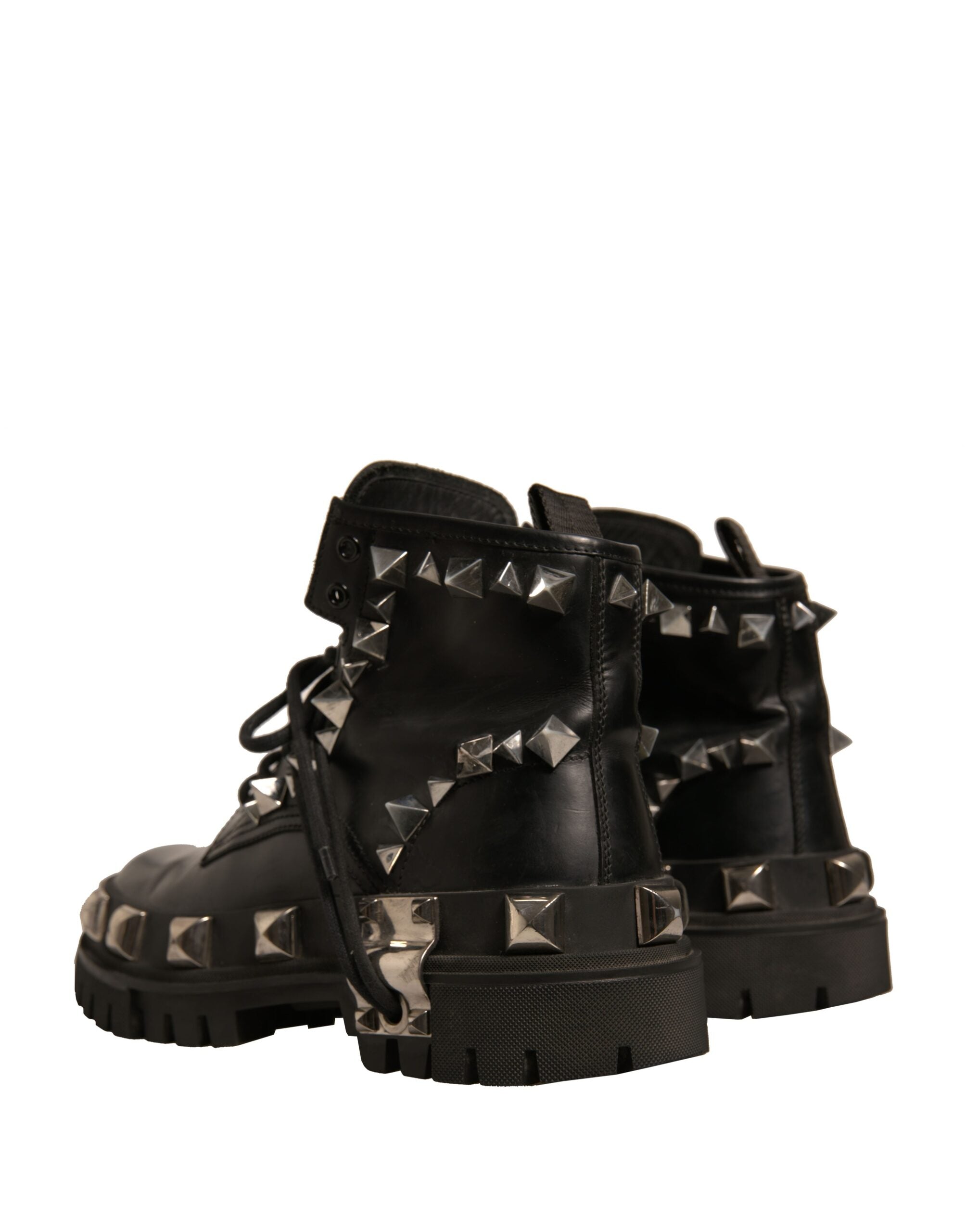 Dolce & Gabbana Black Leather Studded Trekking Boots Women's Shoes (Pre-Owned)