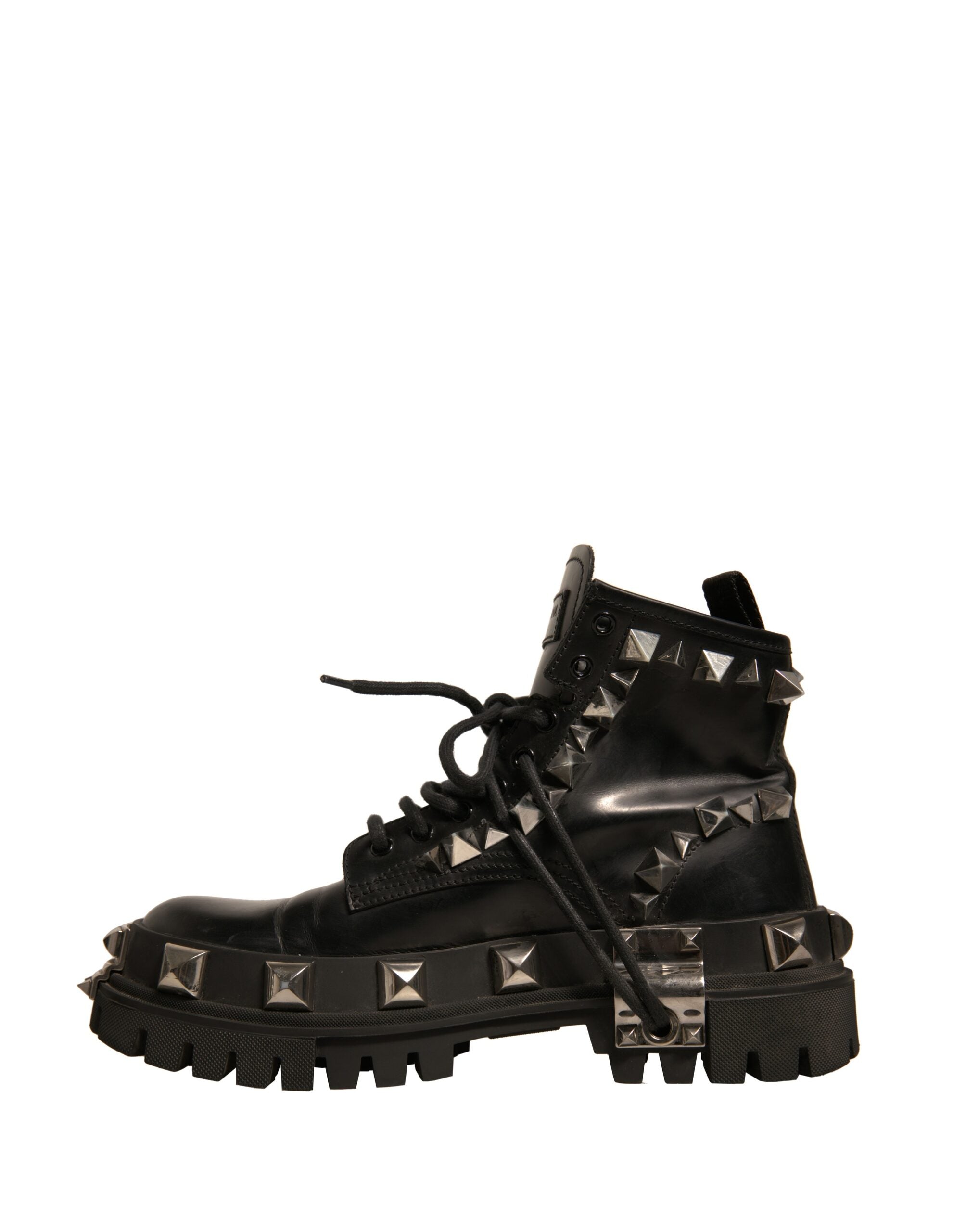 Dolce & Gabbana Black Leather Studded Trekking Boots Women's Shoes (Pre-Owned)