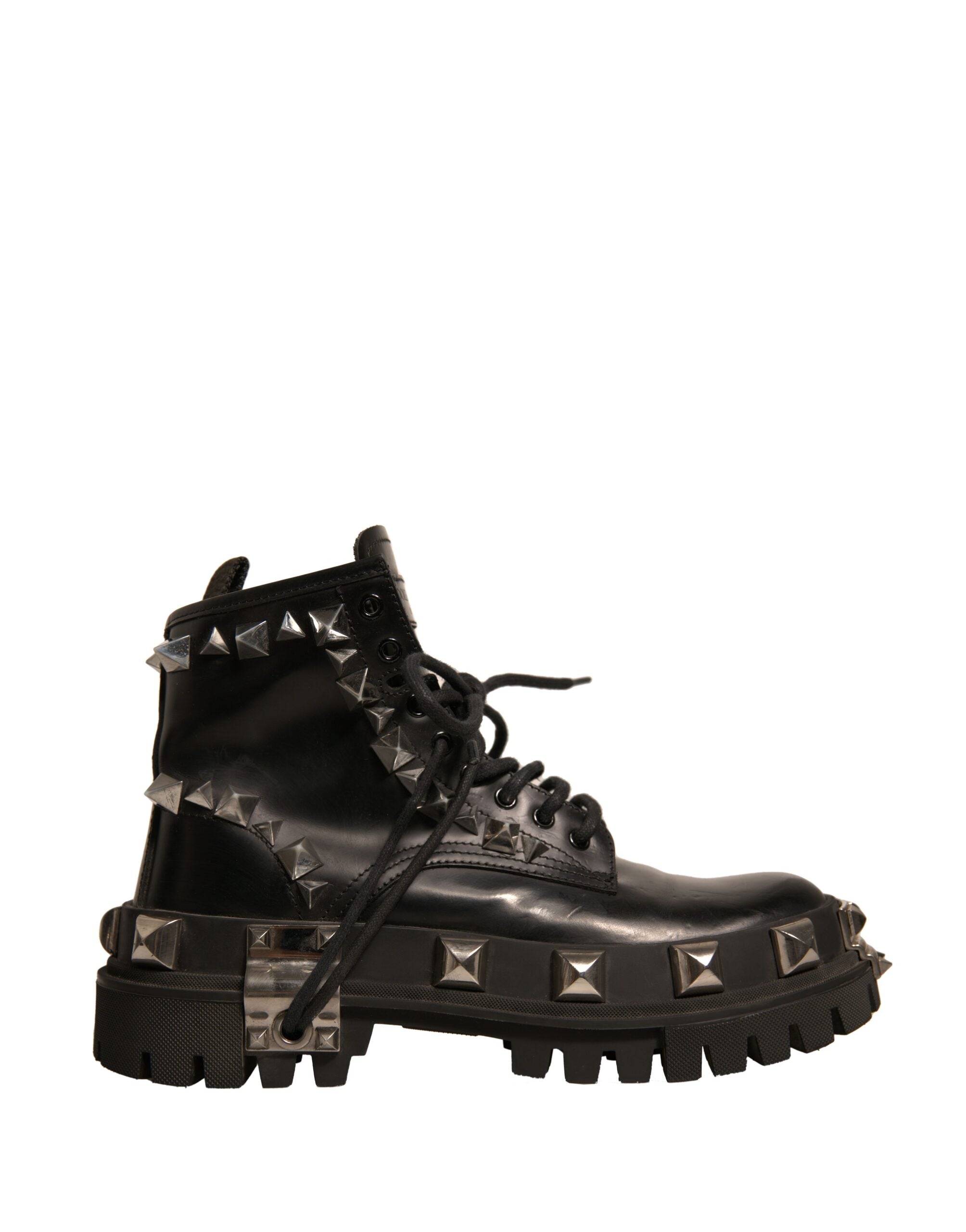 Dolce & Gabbana Black Leather Studded Trekking Boots Women's Shoes (Pre-Owned)