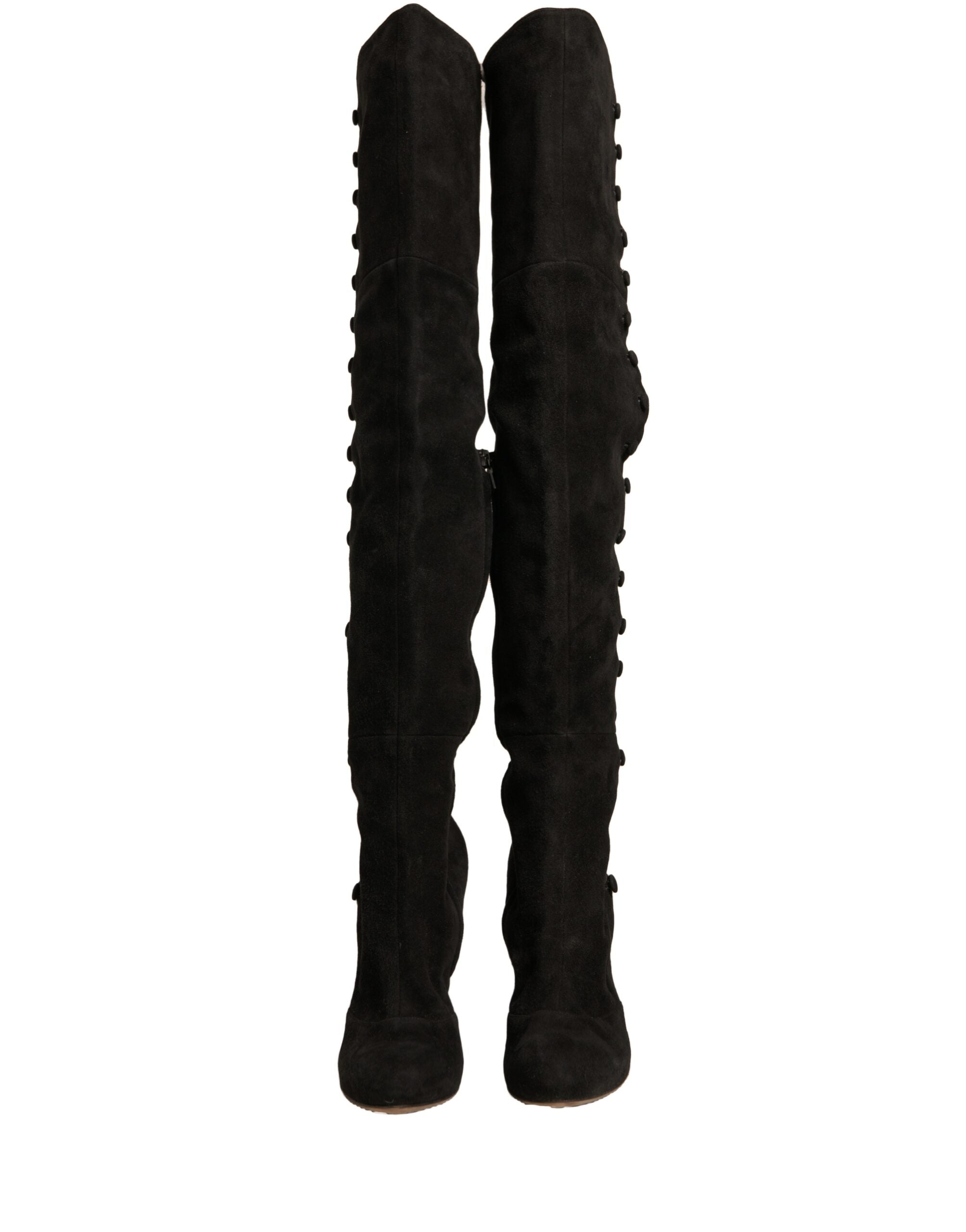 Dolce & Gabbana Black Suede Heels Knee High Boots Women's Shoes (Pre-Owned)