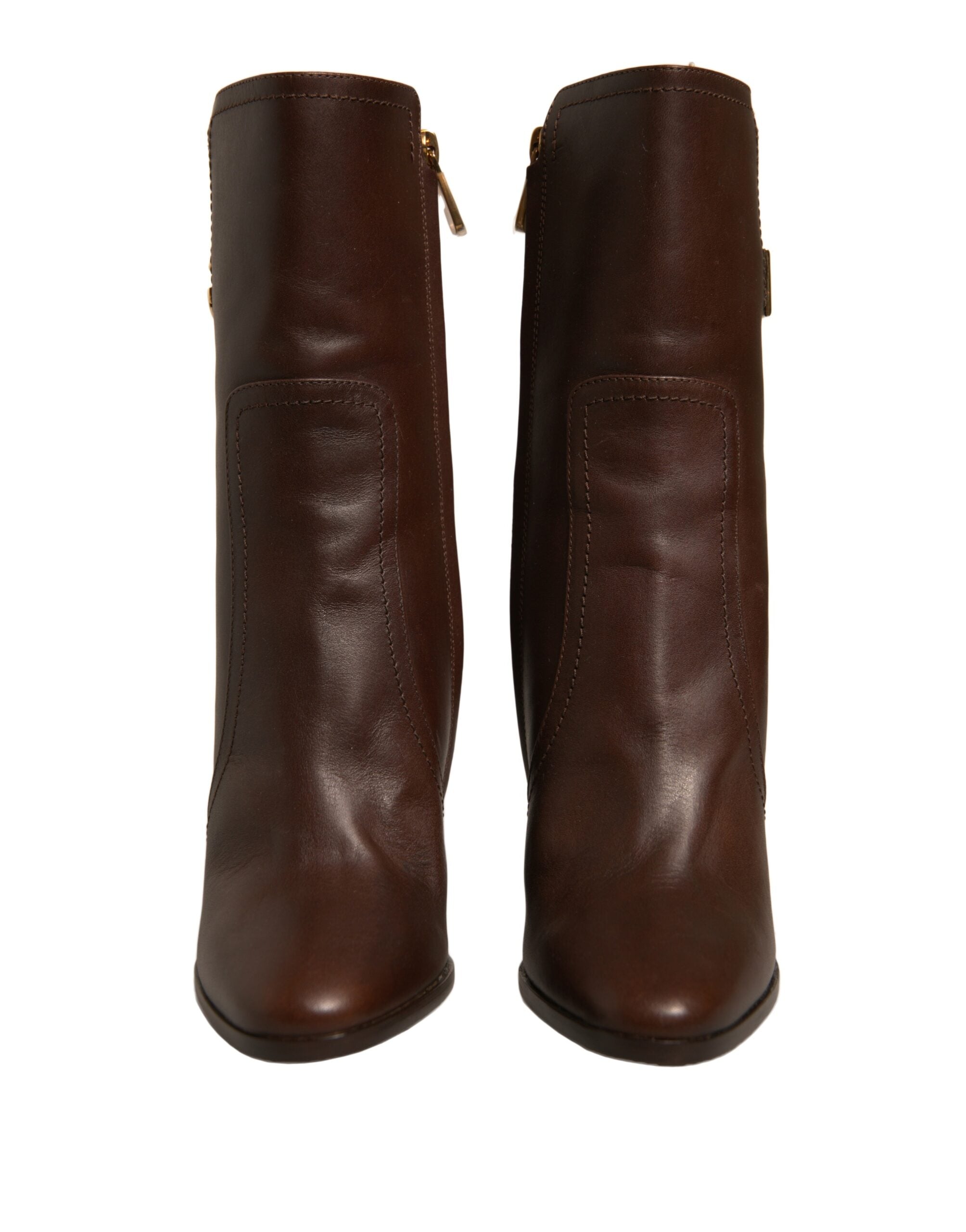 Dolce & Gabbana Brown Leather Heels Mid Calf Boots Women's Shoes (Pre-Owned)