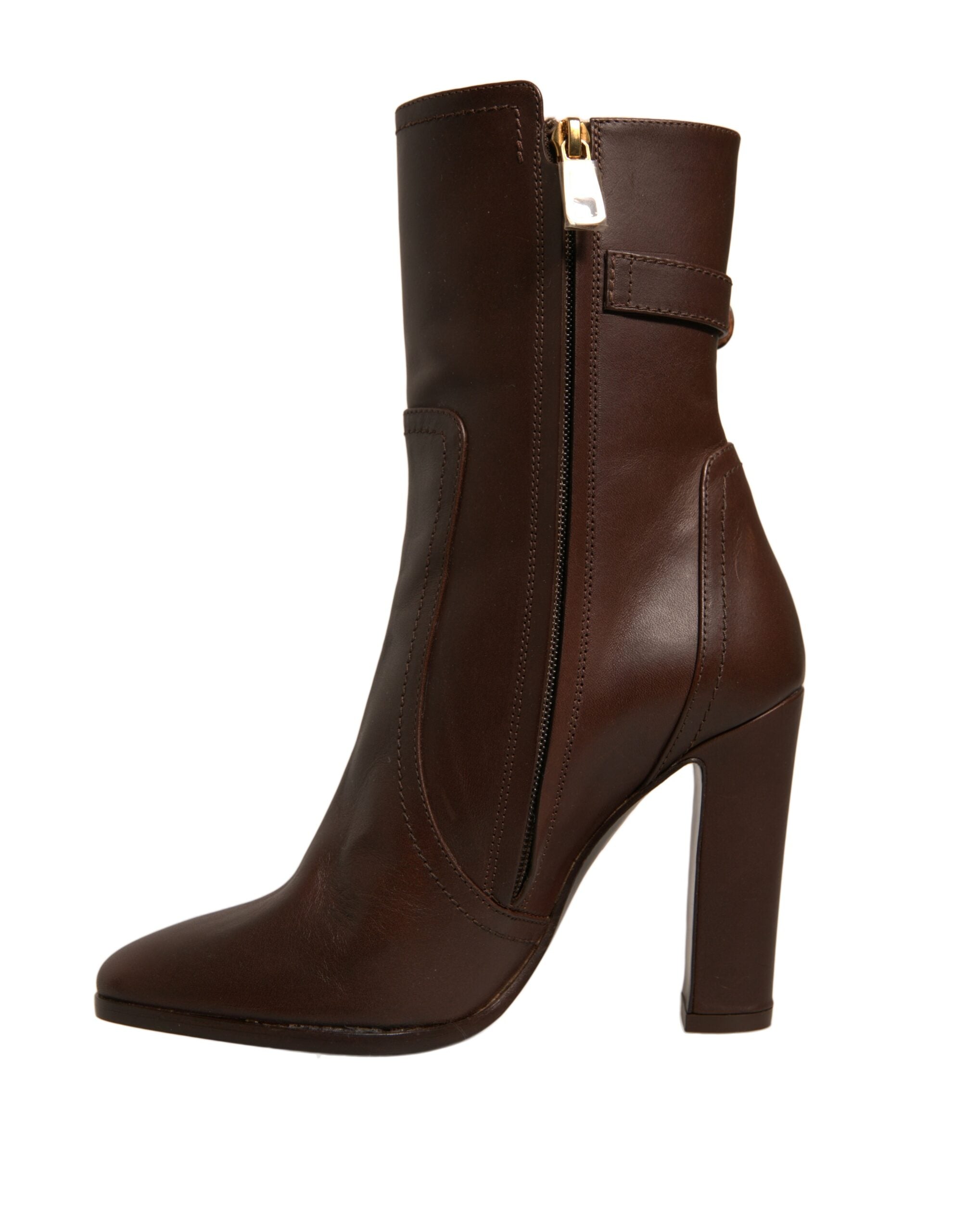 Dolce & Gabbana Brown Leather Heels Mid Calf Boots Women's Shoes (Pre-Owned)