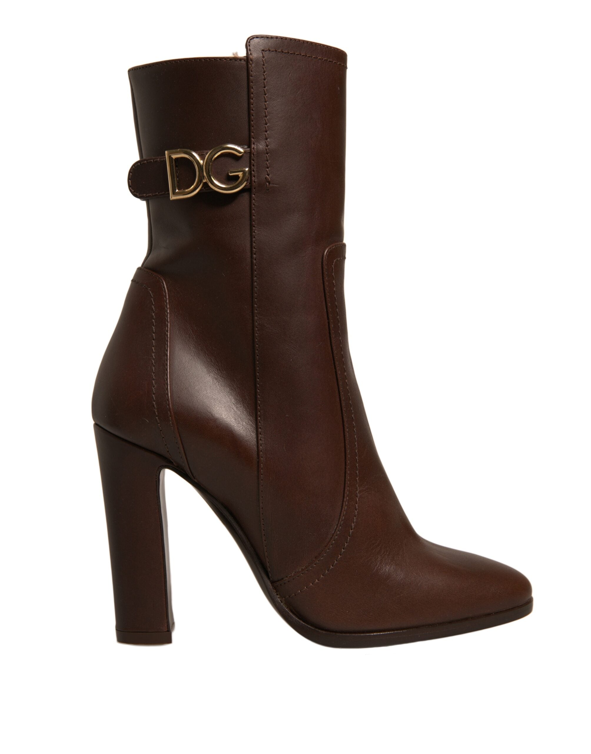 Dolce & Gabbana Brown Leather Heels Mid Calf Boots Women's Shoes (Pre-Owned)