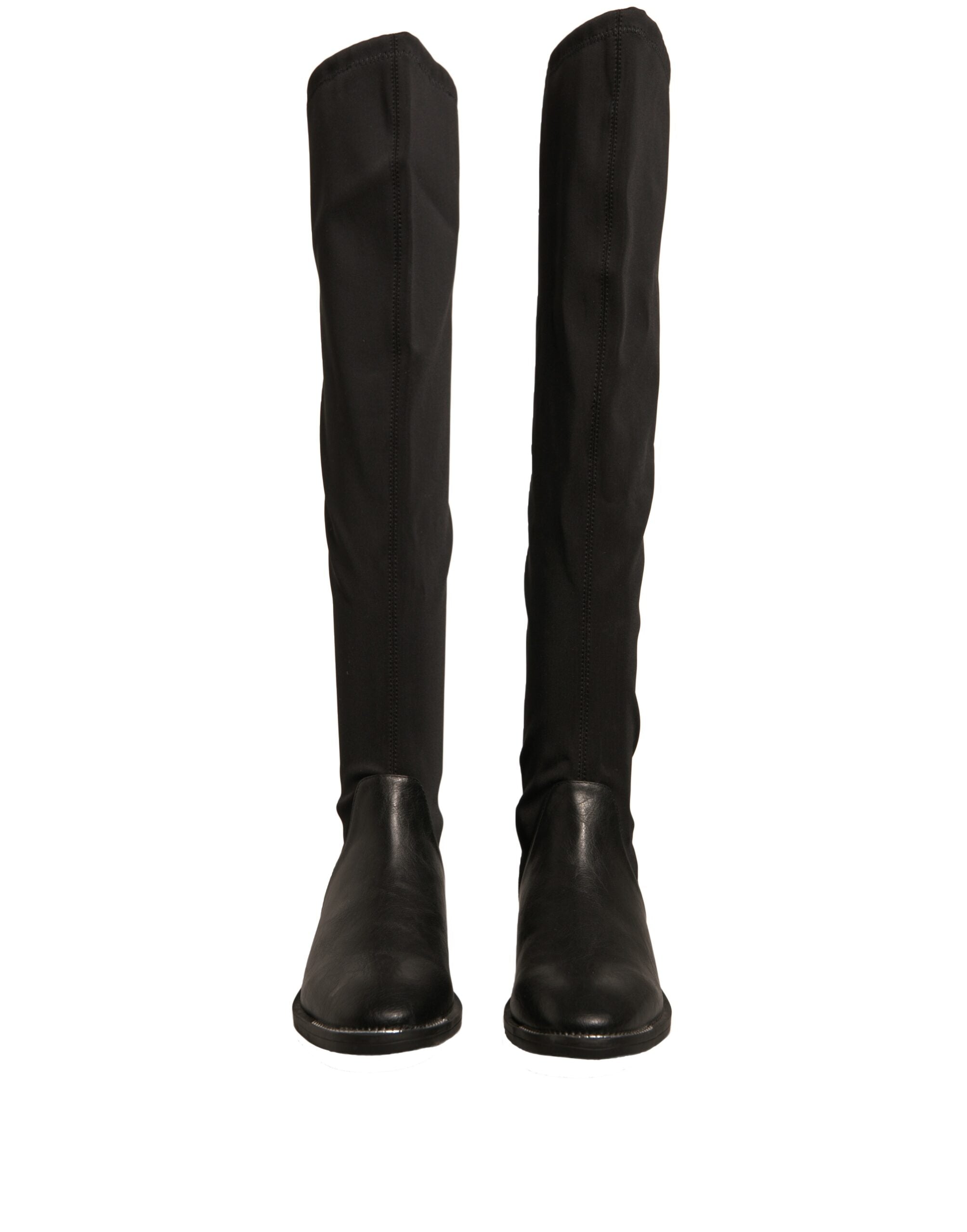 MY TWIN Black Leather Suede Flats High Boots Women's Shoes