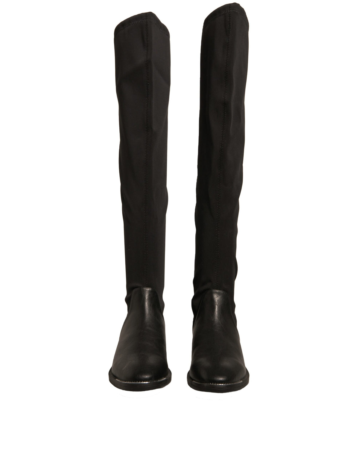 MY TWIN Black Leather Suede Flats High Boots Women's Shoes