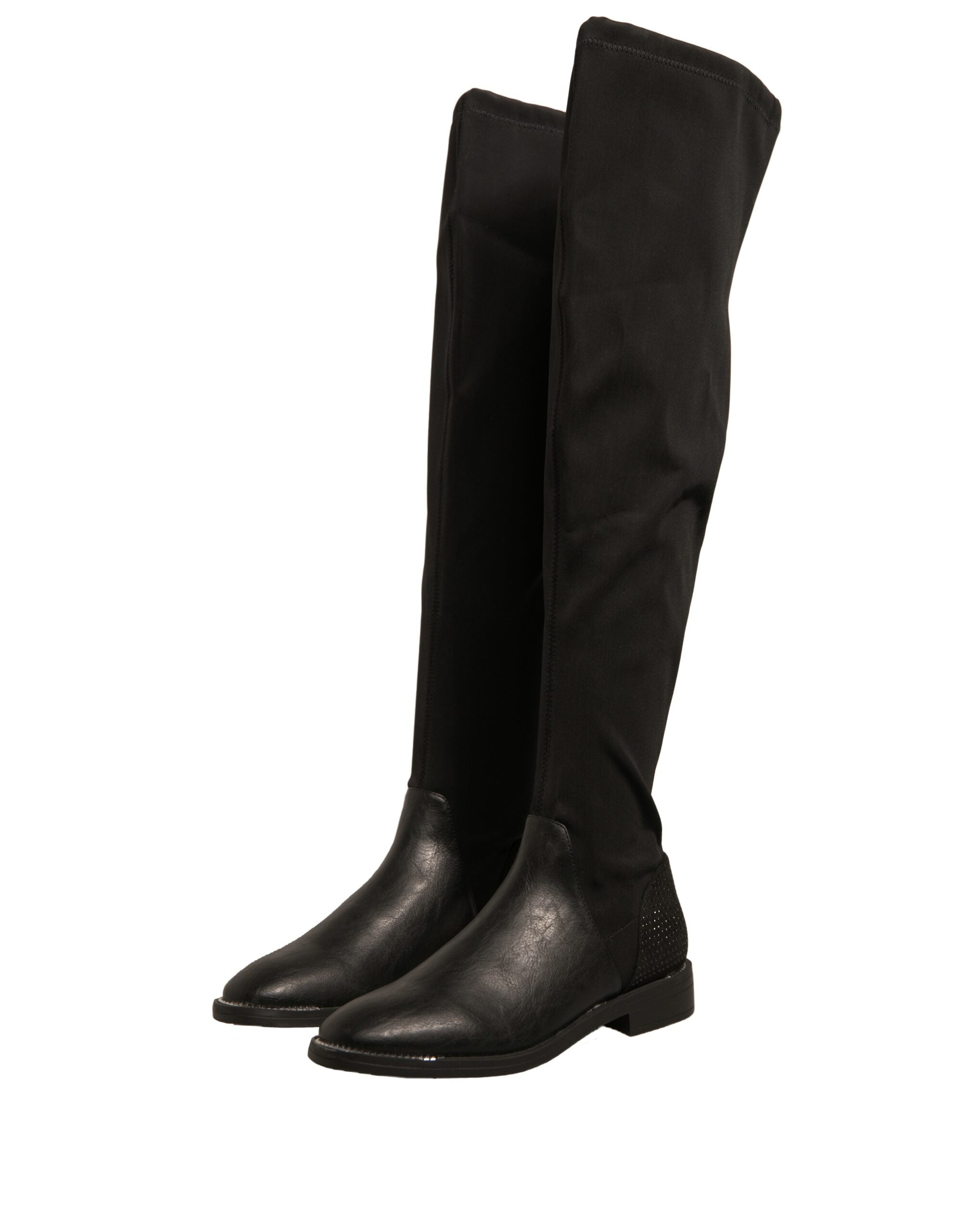 MY TWIN Black Leather Suede Flats High Boots Women's Shoes