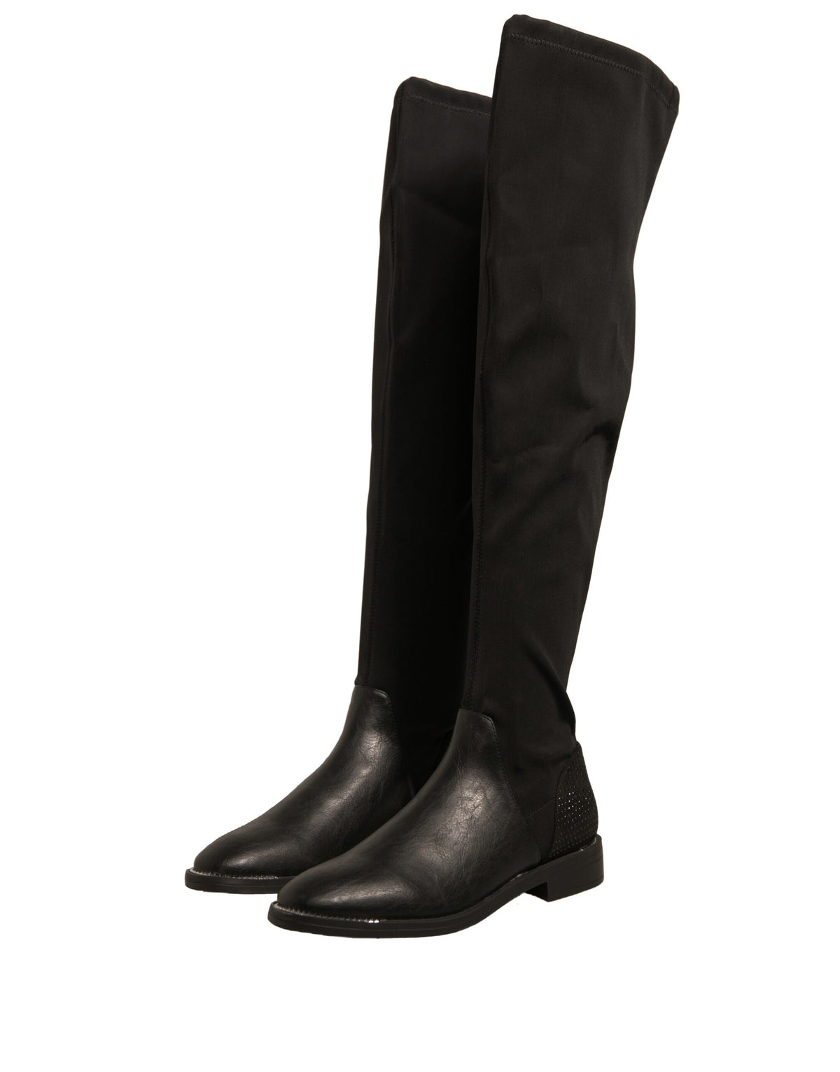 MY TWIN Black Leather Suede Flats High Boots Women's Shoes