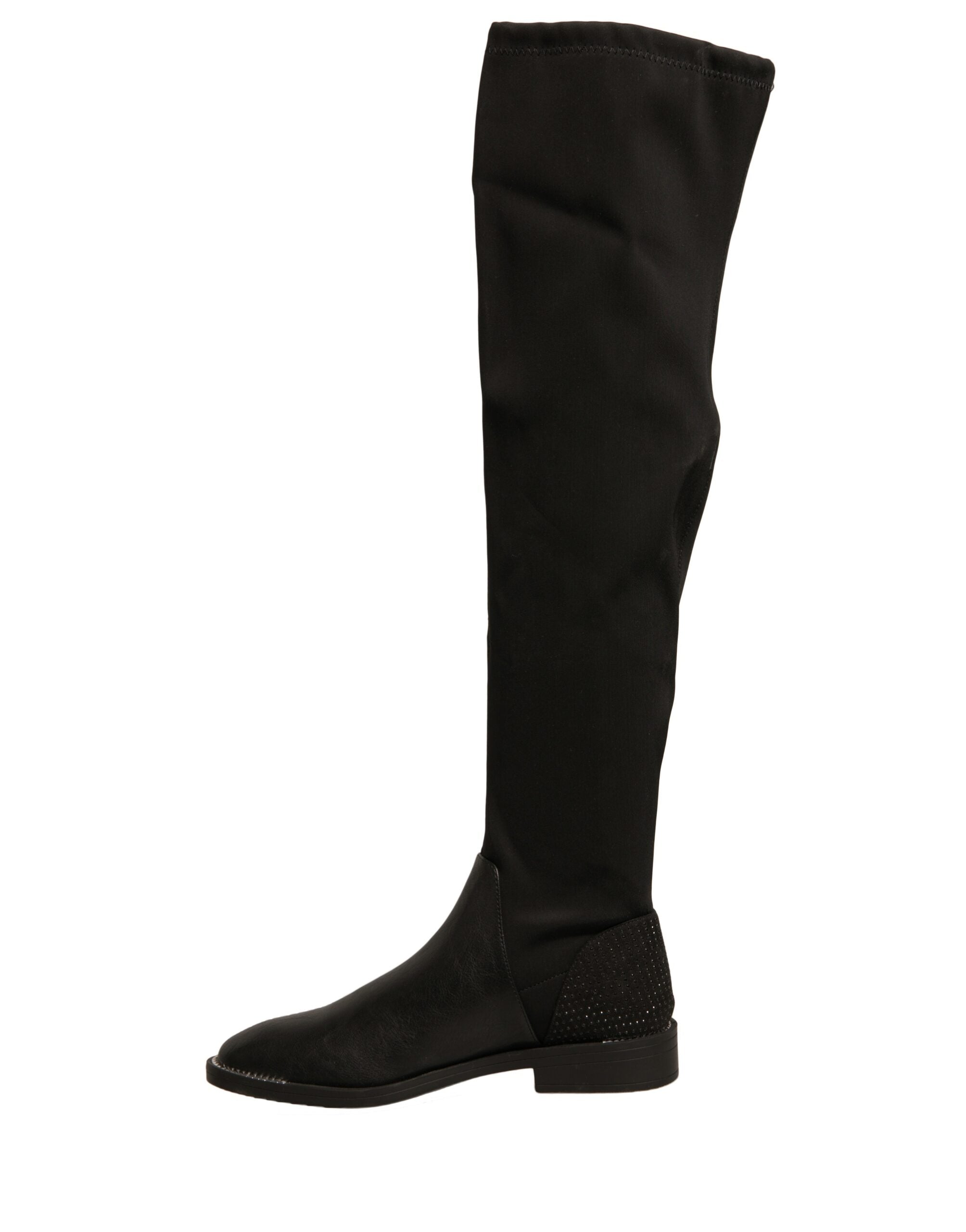 MY TWIN Black Leather Suede Flats High Boots Women's Shoes