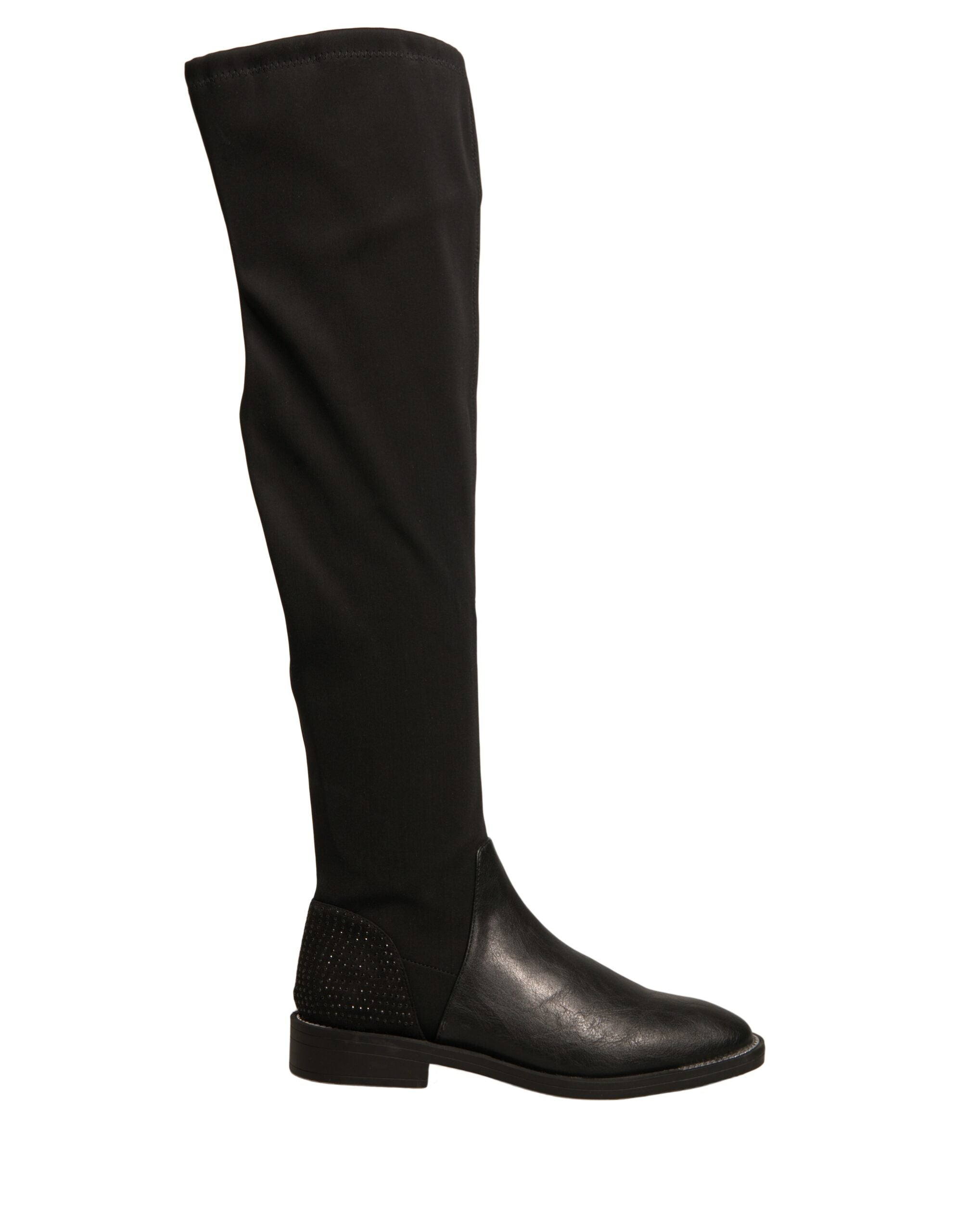 MY TWIN Black Leather Suede Flats High Boots Women's Shoes