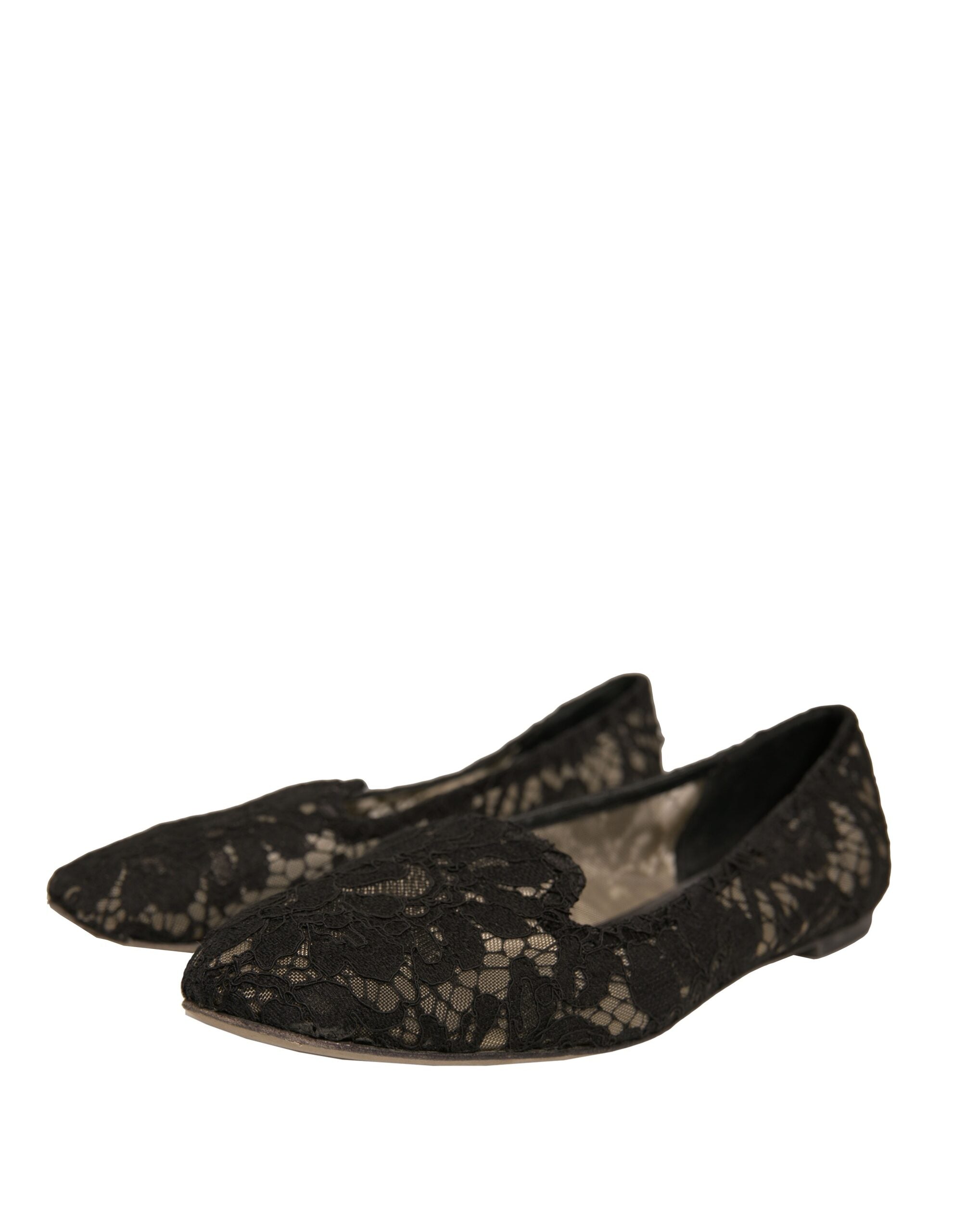 Dolce & Gabbana Black Taormina Lace Slip On Flats Women's Shoes (Pre-Owned)