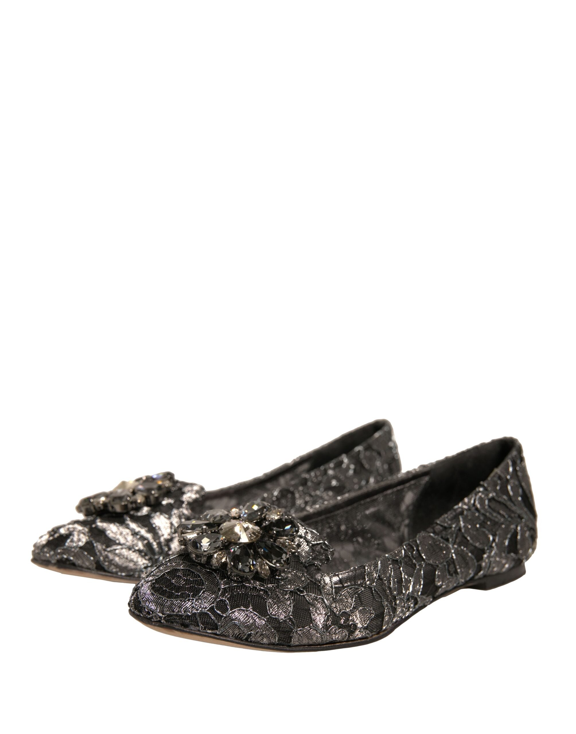 Dolce & Gabbana Silver Crystal Loafer Lace Ballet Flats Women's Shoes (Pre-Owned)