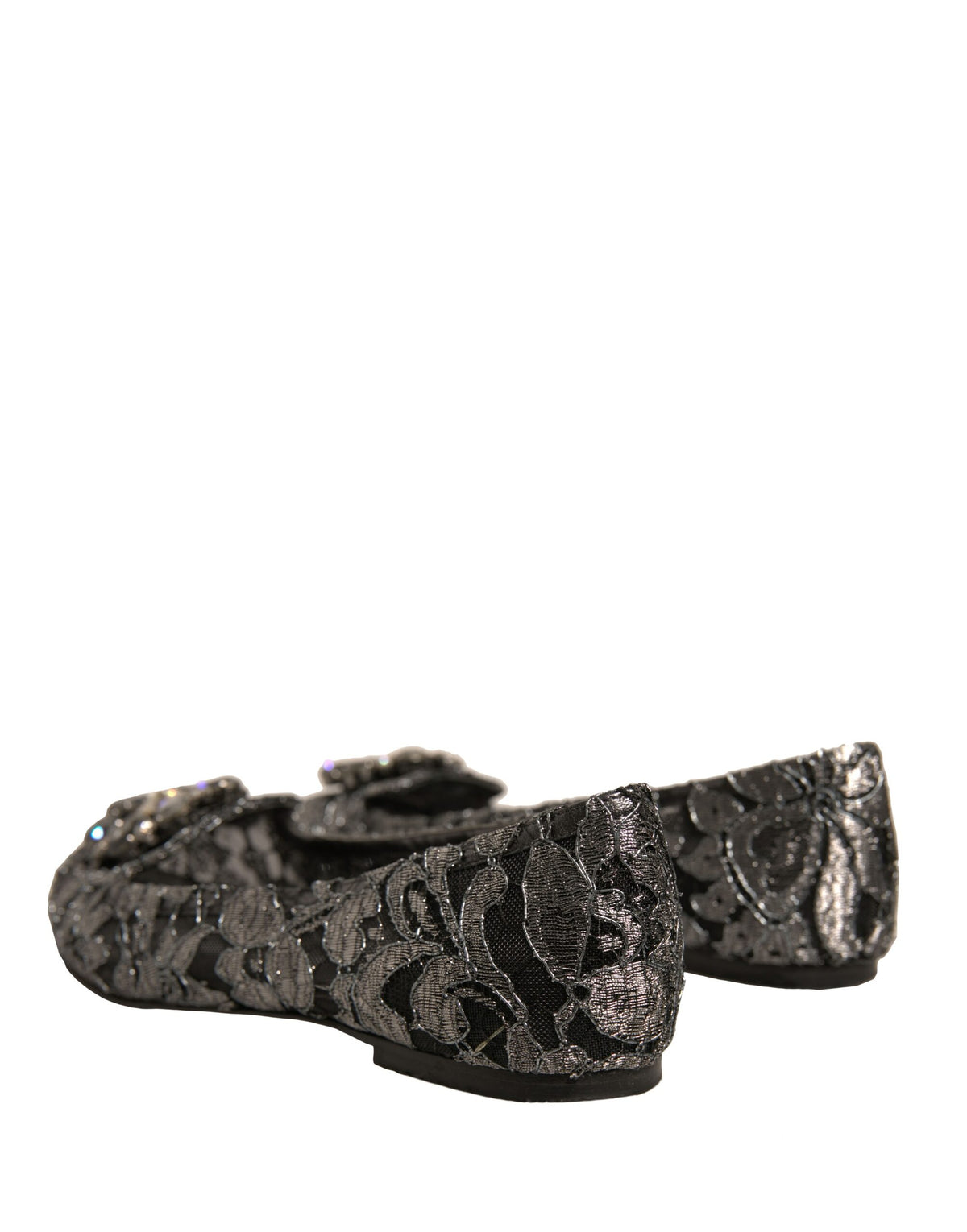 Dolce & Gabbana Silver Crystal Loafer Lace Ballet Flats Women's Shoes (Pre-Owned)