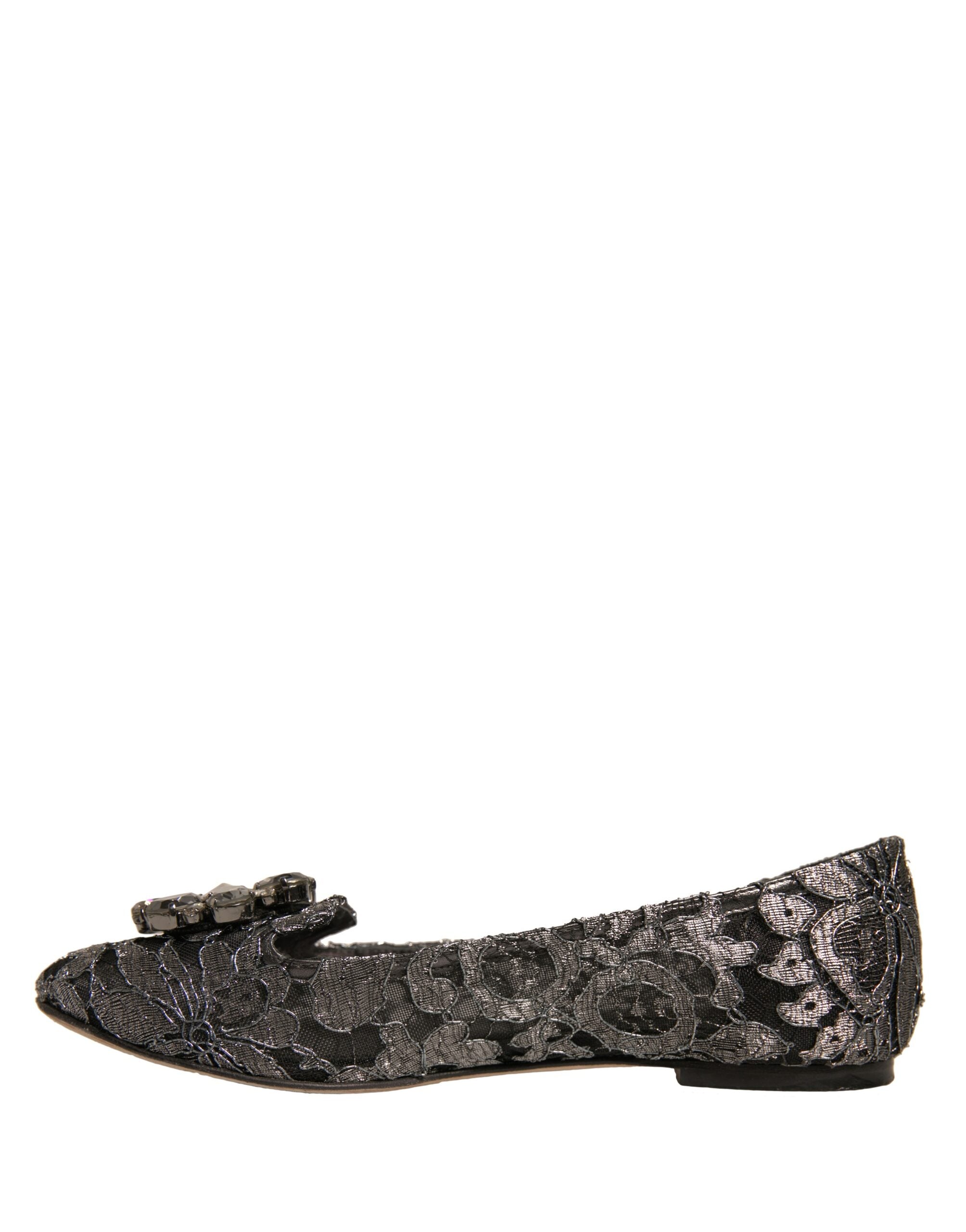 Dolce & Gabbana Silver Crystal Loafer Lace Ballet Flats Women's Shoes (Pre-Owned)