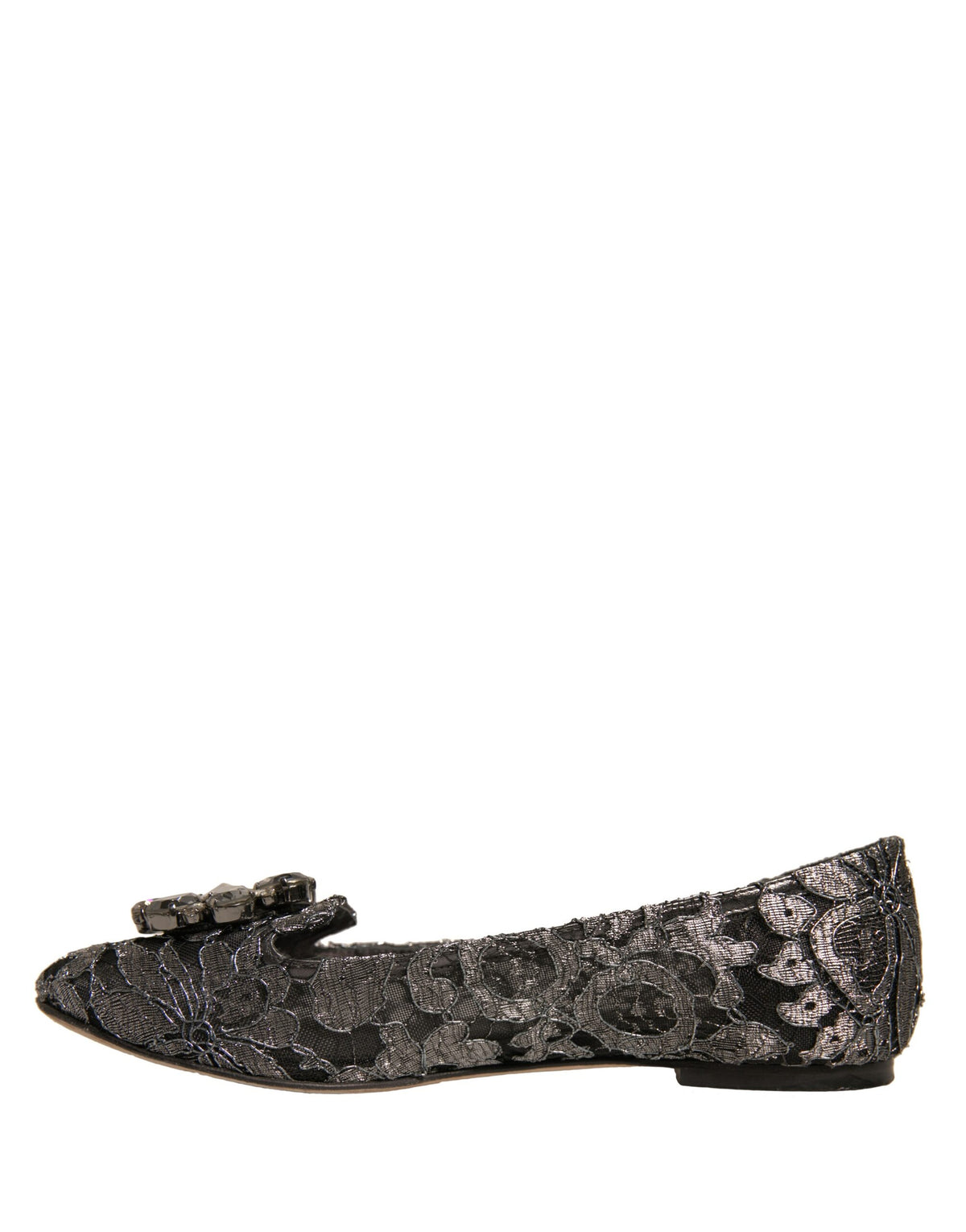 Dolce & Gabbana Silver Crystal Loafer Lace Ballet Flats Women's Shoes (Pre-Owned)