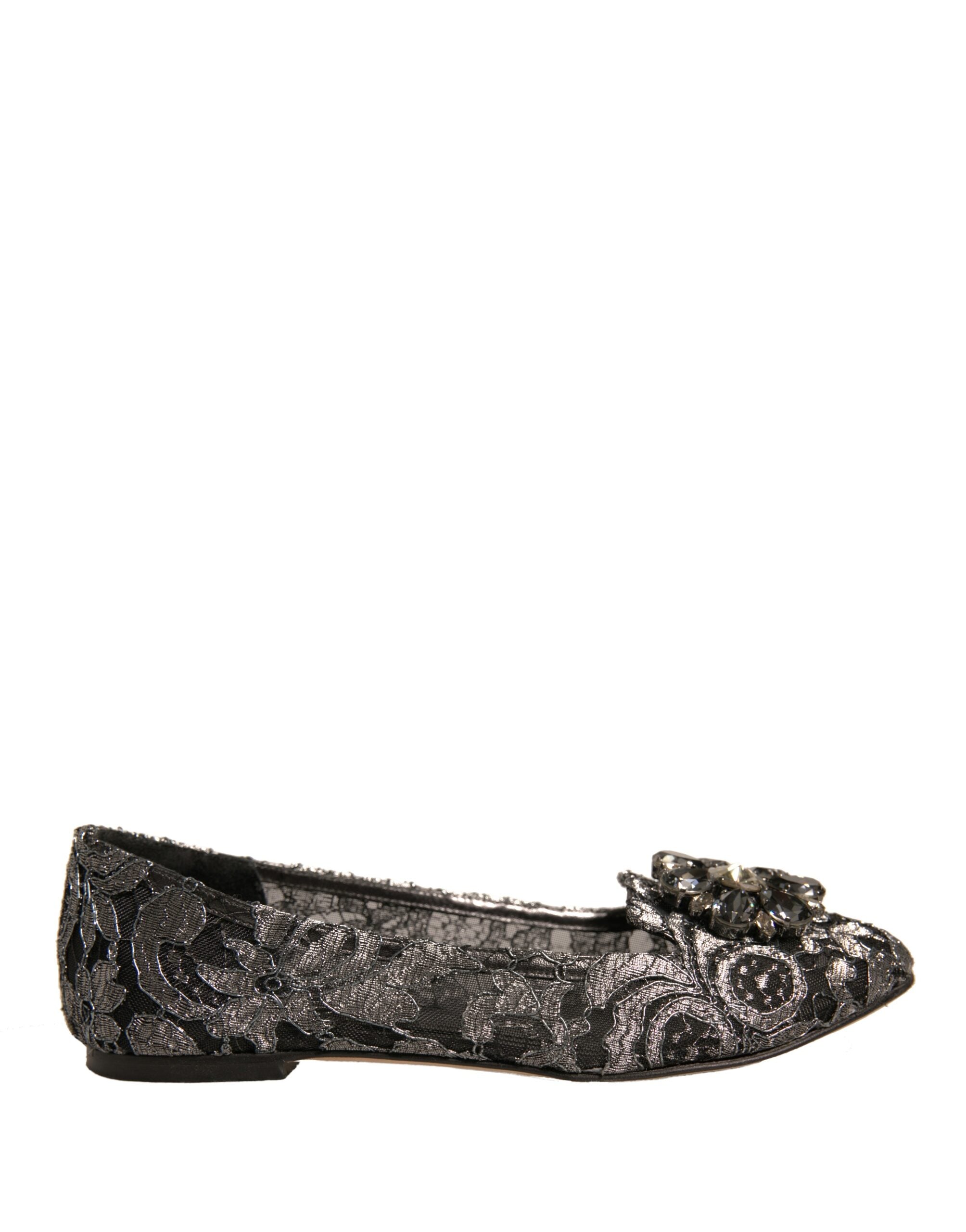 Dolce & Gabbana Silver Crystal Loafer Lace Ballet Flats Women's Shoes (Pre-Owned)