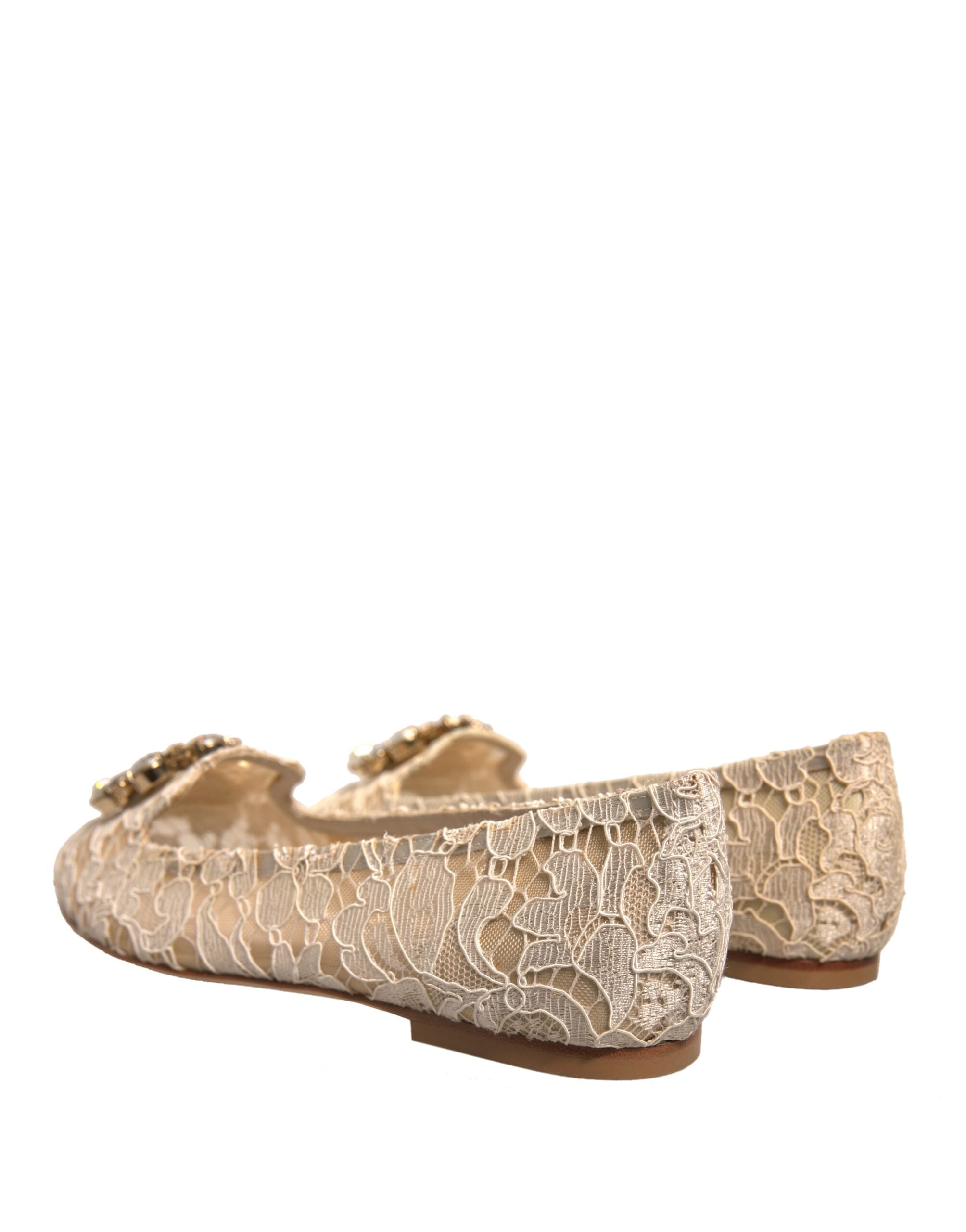 Dolce & Gabbana Beige Crystal Loafer Lace Ballet Flats Women's Shoes (Pre-Owned)