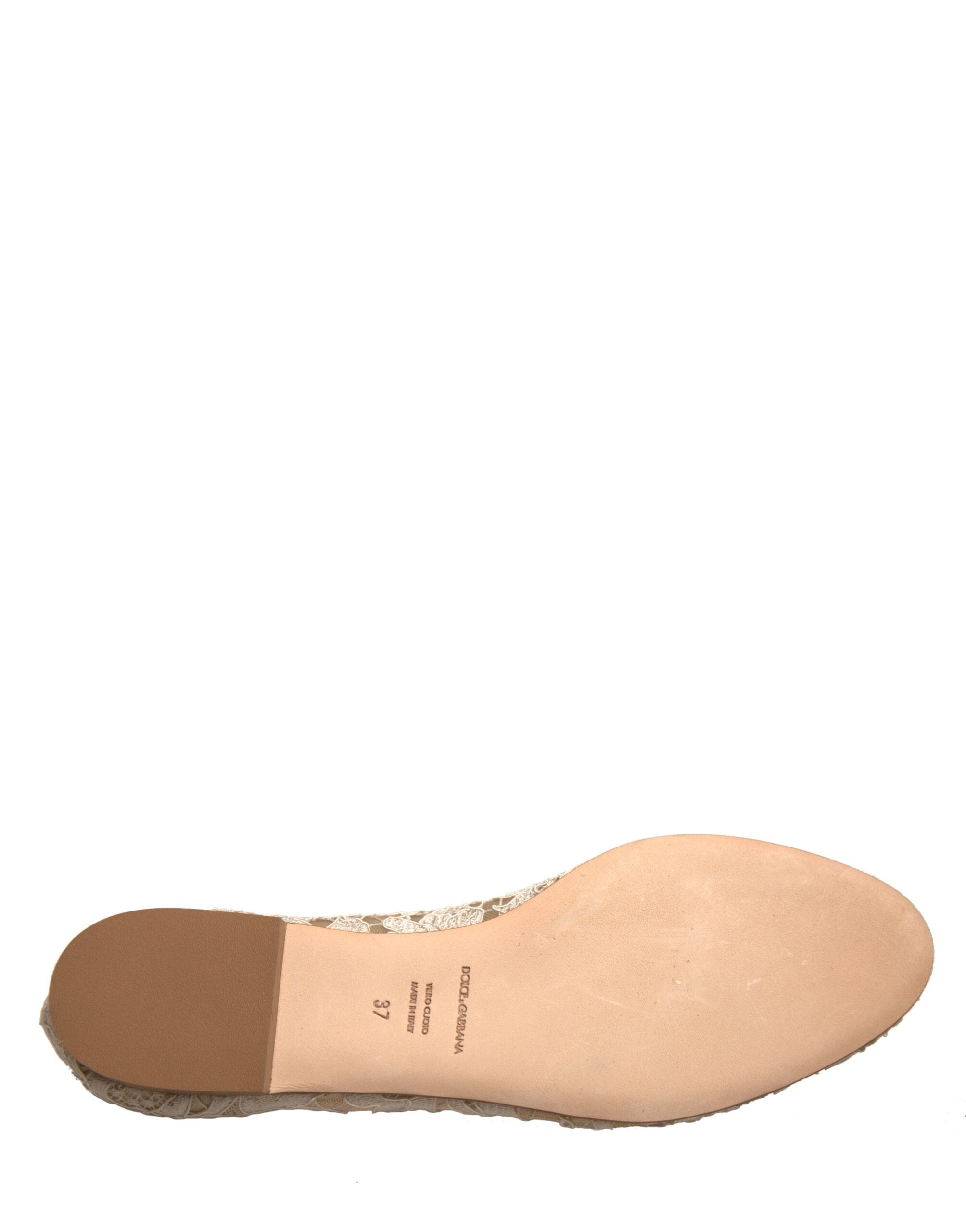 Dolce & Gabbana Beige Crystal Loafer Lace Ballet Flats Women's Shoes (Pre-Owned)