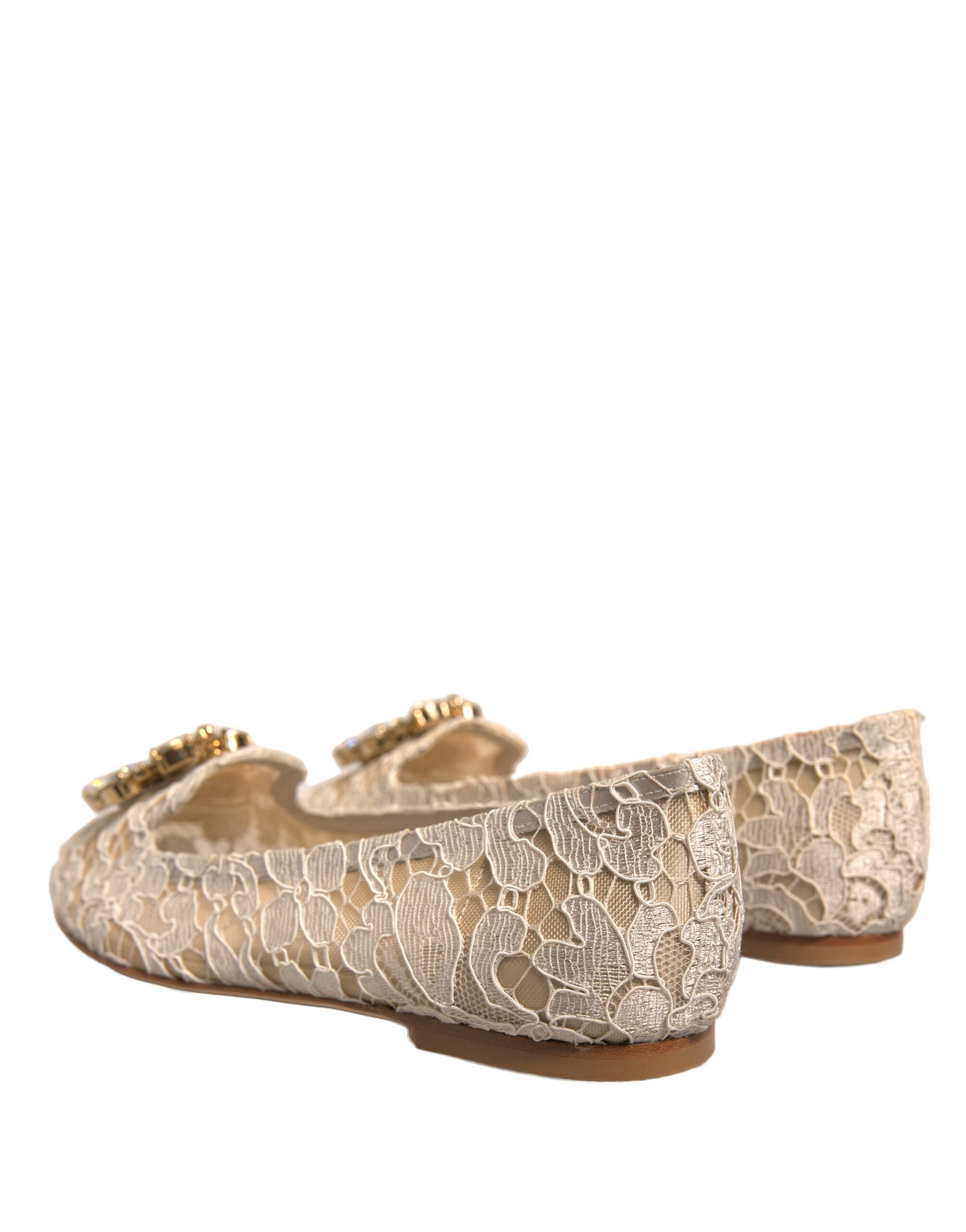 Dolce & Gabbana Beige Crystal Loafer Lace Ballet Flats Women's Shoes (Pre-Owned)