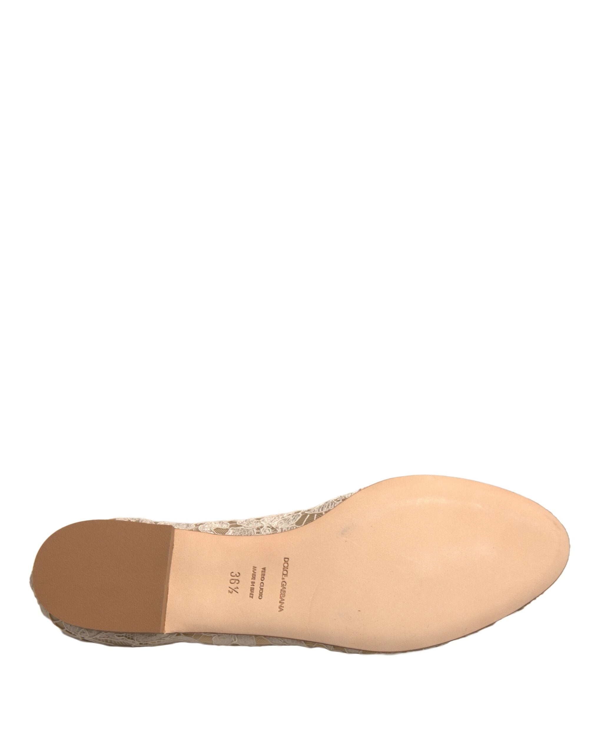 Dolce & Gabbana Beige Crystal Loafer Lace Ballet Flats Women's Shoes (Pre-Owned)