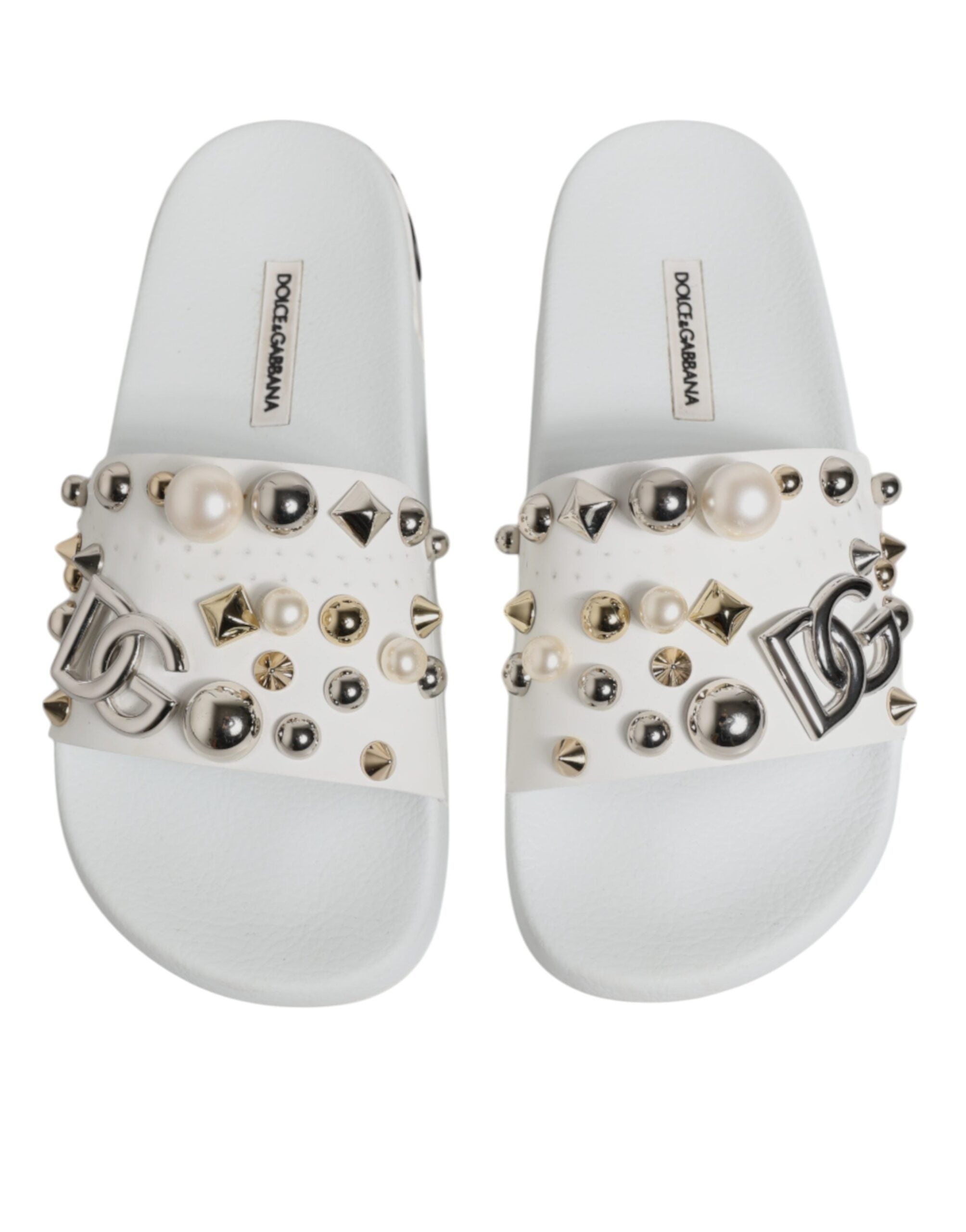 Dolce & Gabbana White Embellished Slides Sandals Women's Shoes (Pre-Owned)